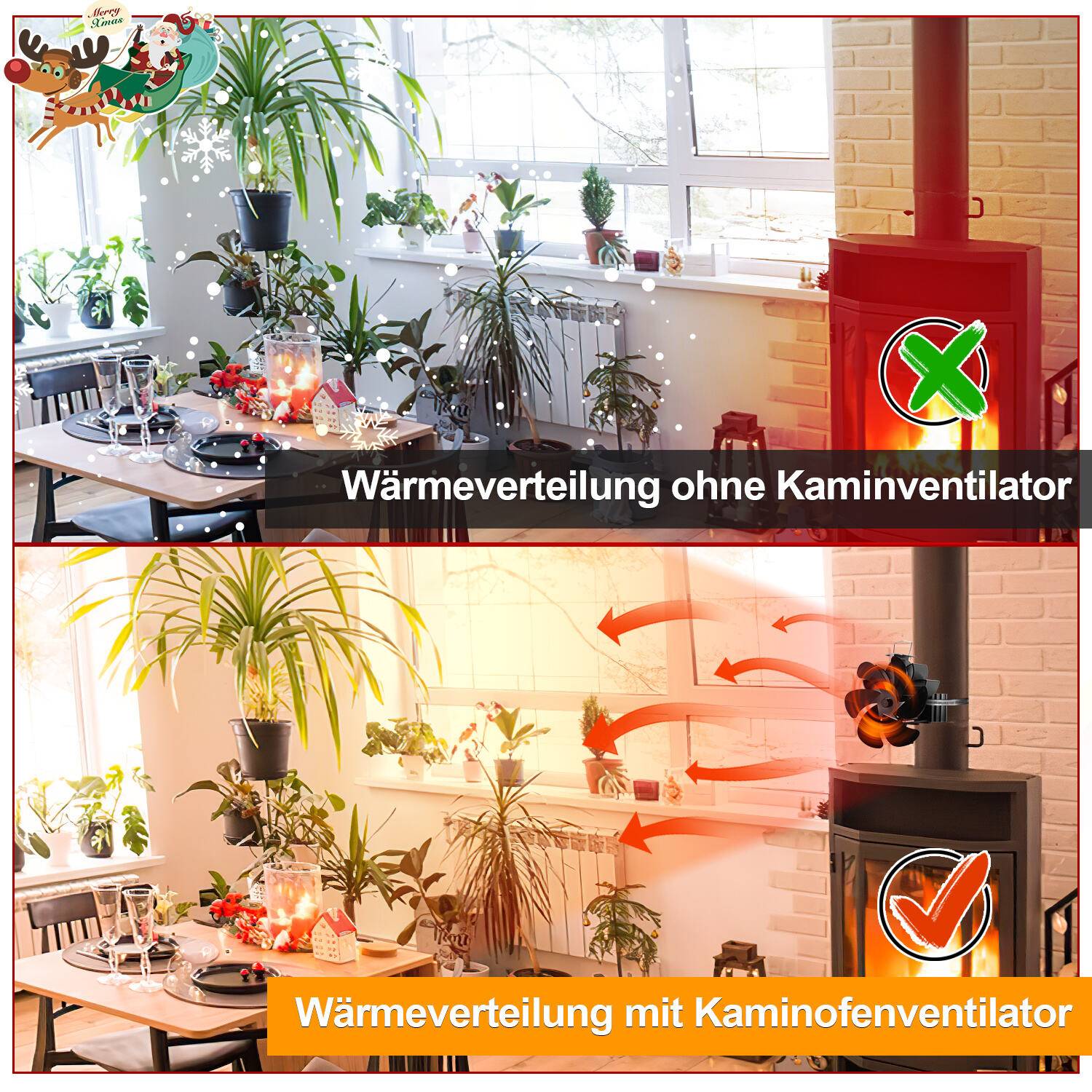 6 Flügel Kaminofen Ventilator Kaminventilator Ofenventilator Stromloser Lüfter Stove Fan Gebläse ohne Strom für Kamin Holzöfen Öfen Geräuscharm