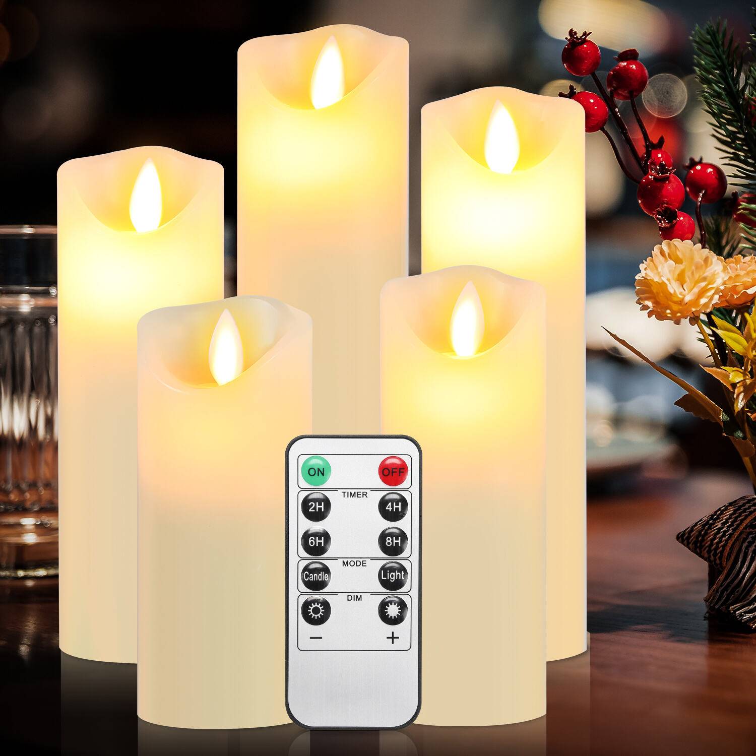 LED Kerzen 10er Set Echtwachs Flackernd Flammenlose mit Fernbedienung Timer Funktion & mehrstufig dimmbar bewegliche Flamme Echtwachskerzen Weiß