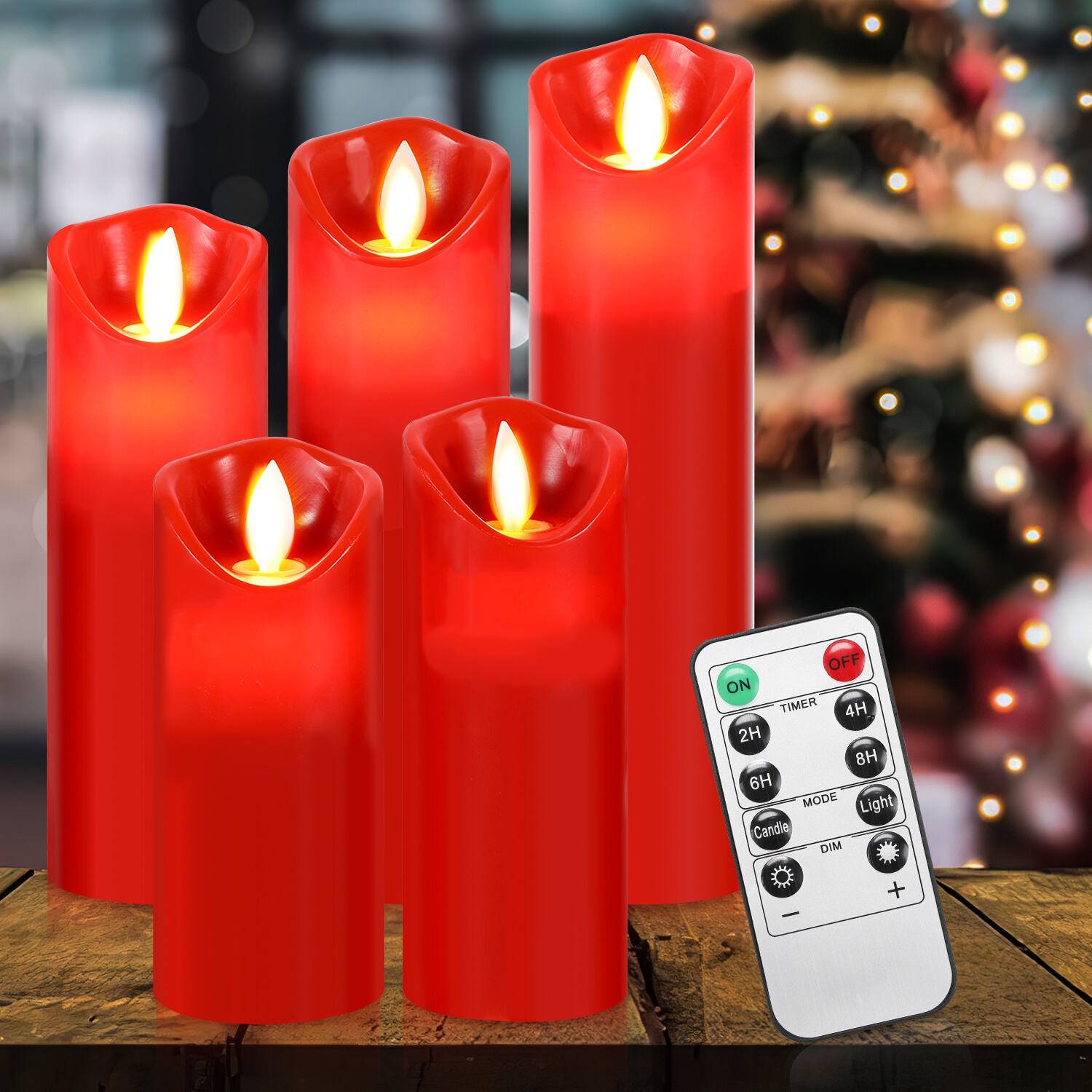 LED Kerzen 10er Set Echtwachs Flackernd Flammenlose mit Fernbedienung Timer Funktion & mehrstufig dimmbar bewegliche Flamme Echtwachskerzen Rot