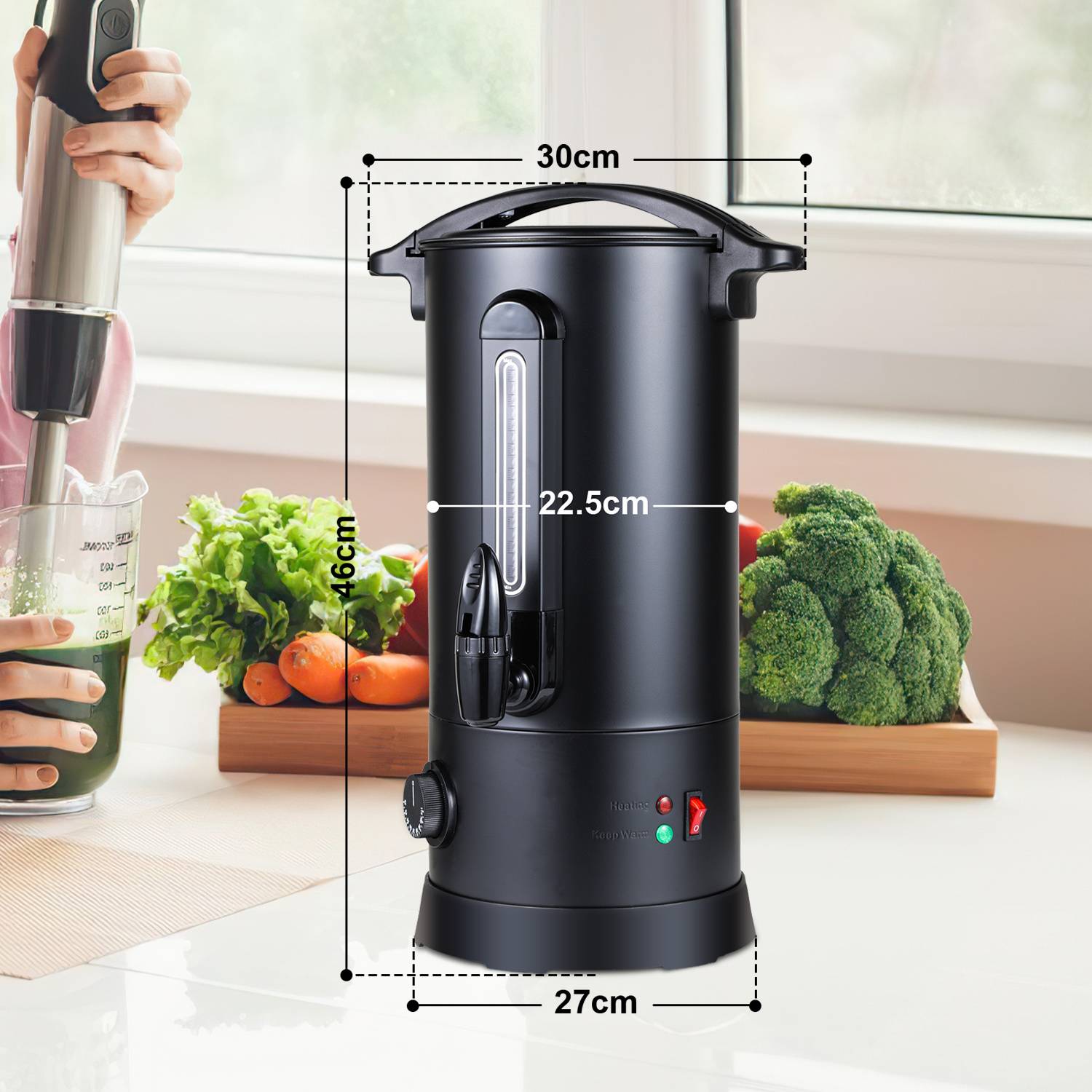 Glühweinkocher aus Edelstahl elektrisch 10Liter 1800 Watt mit Zapfhahn, Thermostat und Überhitzungsschutz Heißgetränkespender