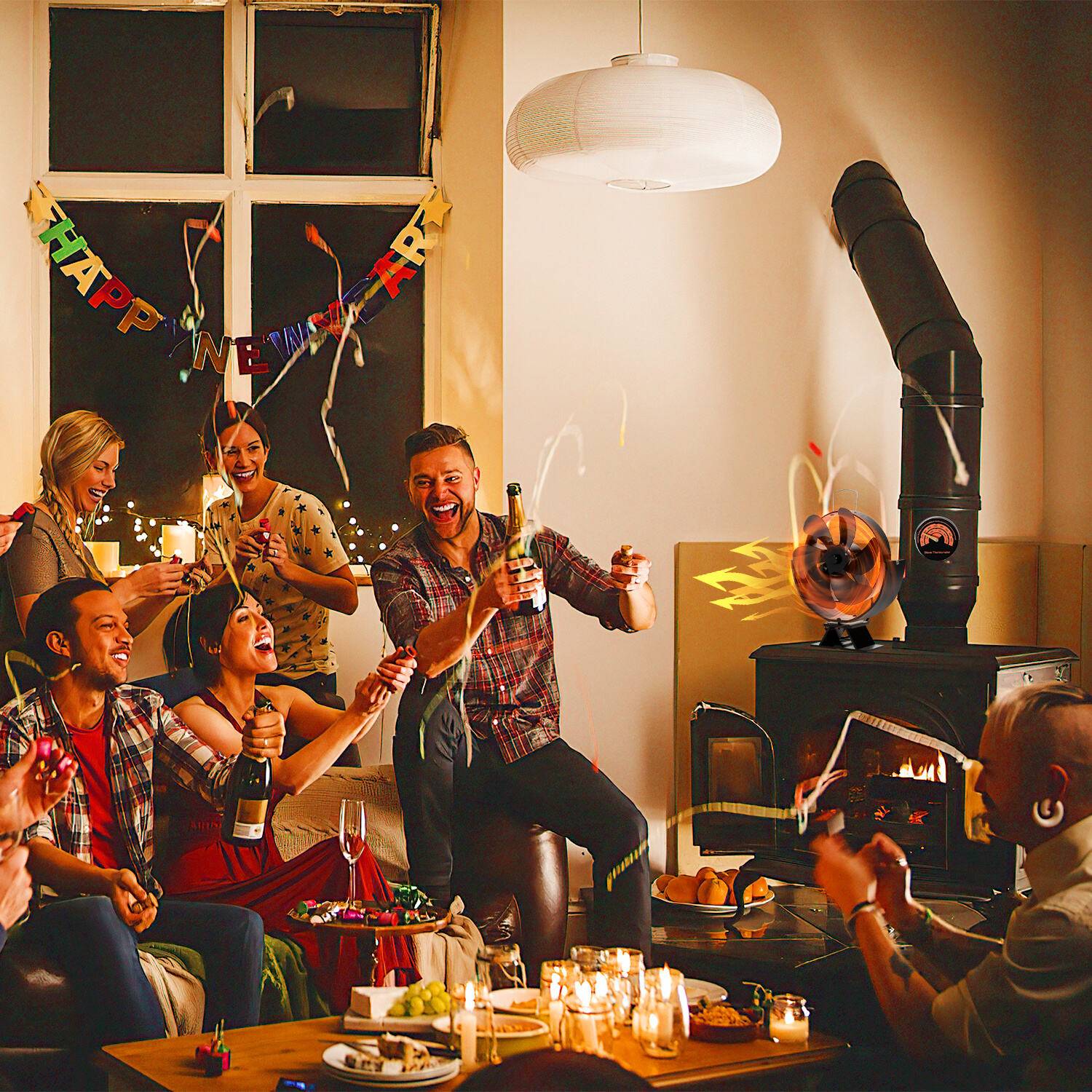 Kaminofen Ventilator - Einstellbarer Winkel Ofenventilator wärmebetrieben - Kamin Ventilator - Lüfter für Kaminöfen Holzöfen Öfen - 6 Flügel Ro