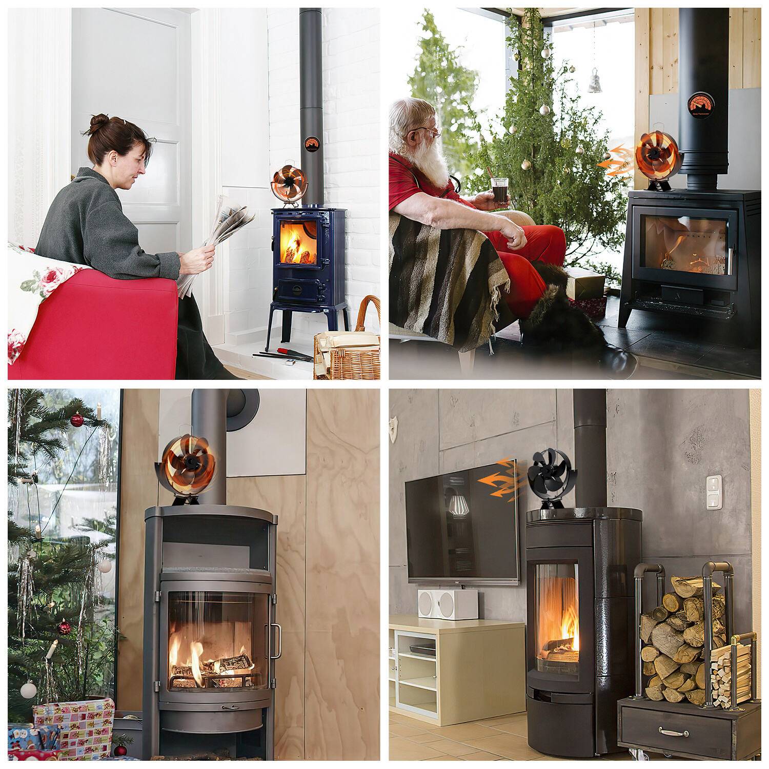 Kaminofen Ventilator - Einstellbarer Winkel Ofenventilator wärmebetrieben - Kamin Ventilator - Lüfter für Kaminöfen Holzöfen Öfen - 6 Flügel Ro