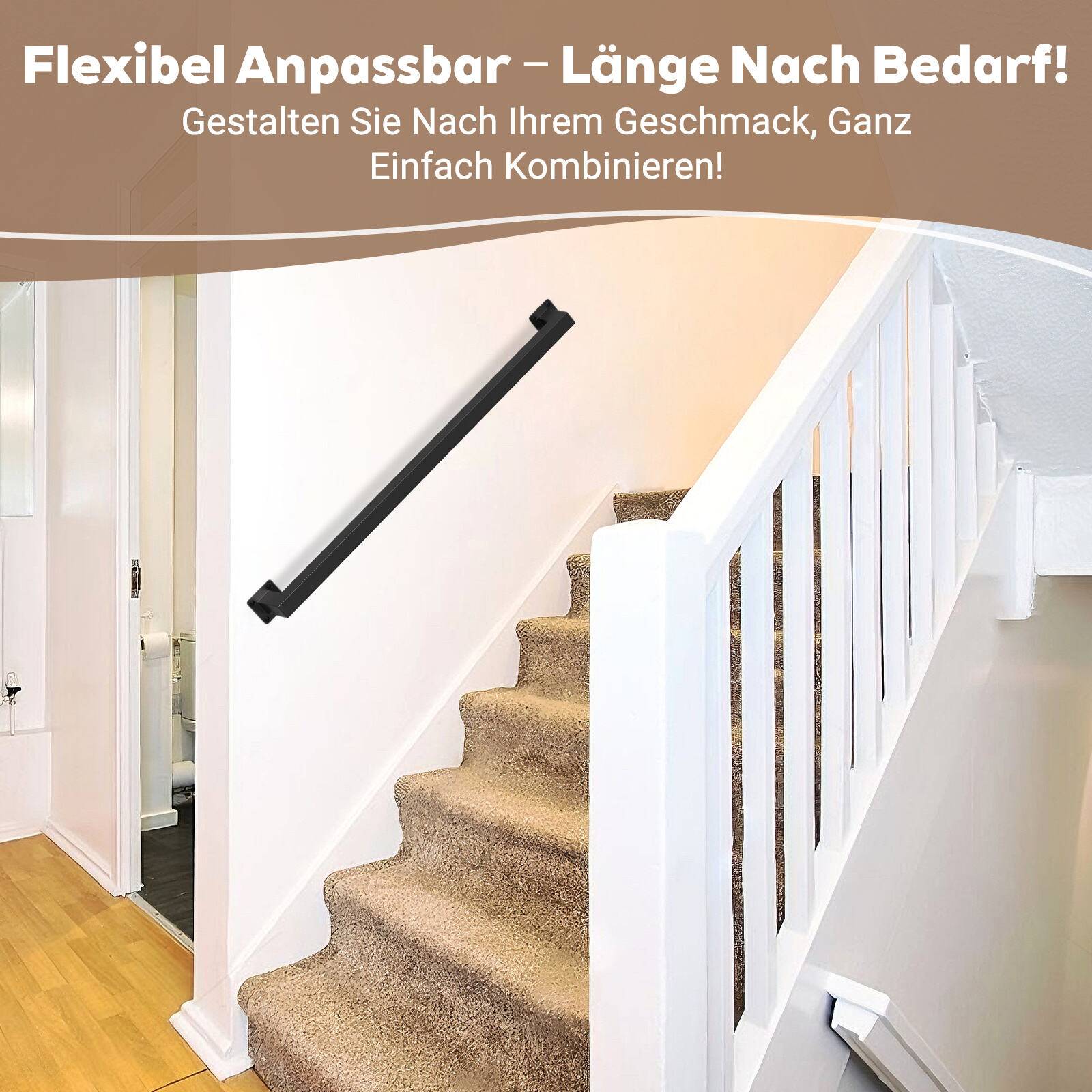 Handlauf treppe Handlauf Set Metall Schwarz pulverbeschichteter Treppenhandlauf pflegeleicht und langlebig 60cm Treppengeländer