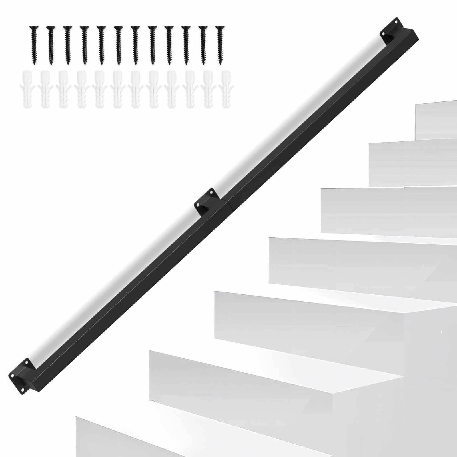Handlauf treppe Handlauf Set Metall Schwarz pulverbeschichteter Treppenhandlauf pflegeleicht und langlebig 120cm Treppengeländer