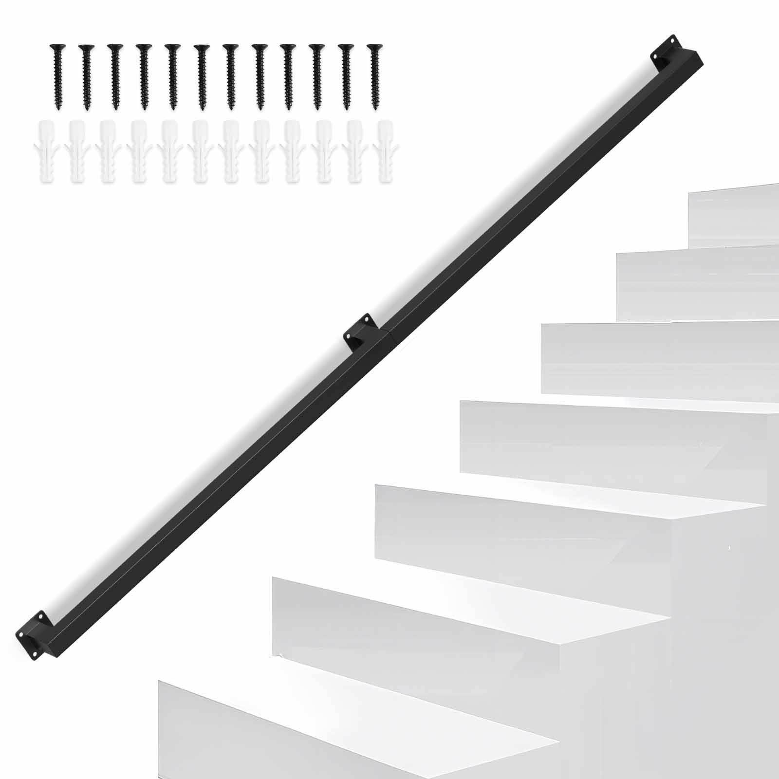 Handlauf treppe Handlauf Set Metall Schwarz pulverbeschichteter Treppenhandlauf pflegeleicht und langlebig 150cm Treppengeländer