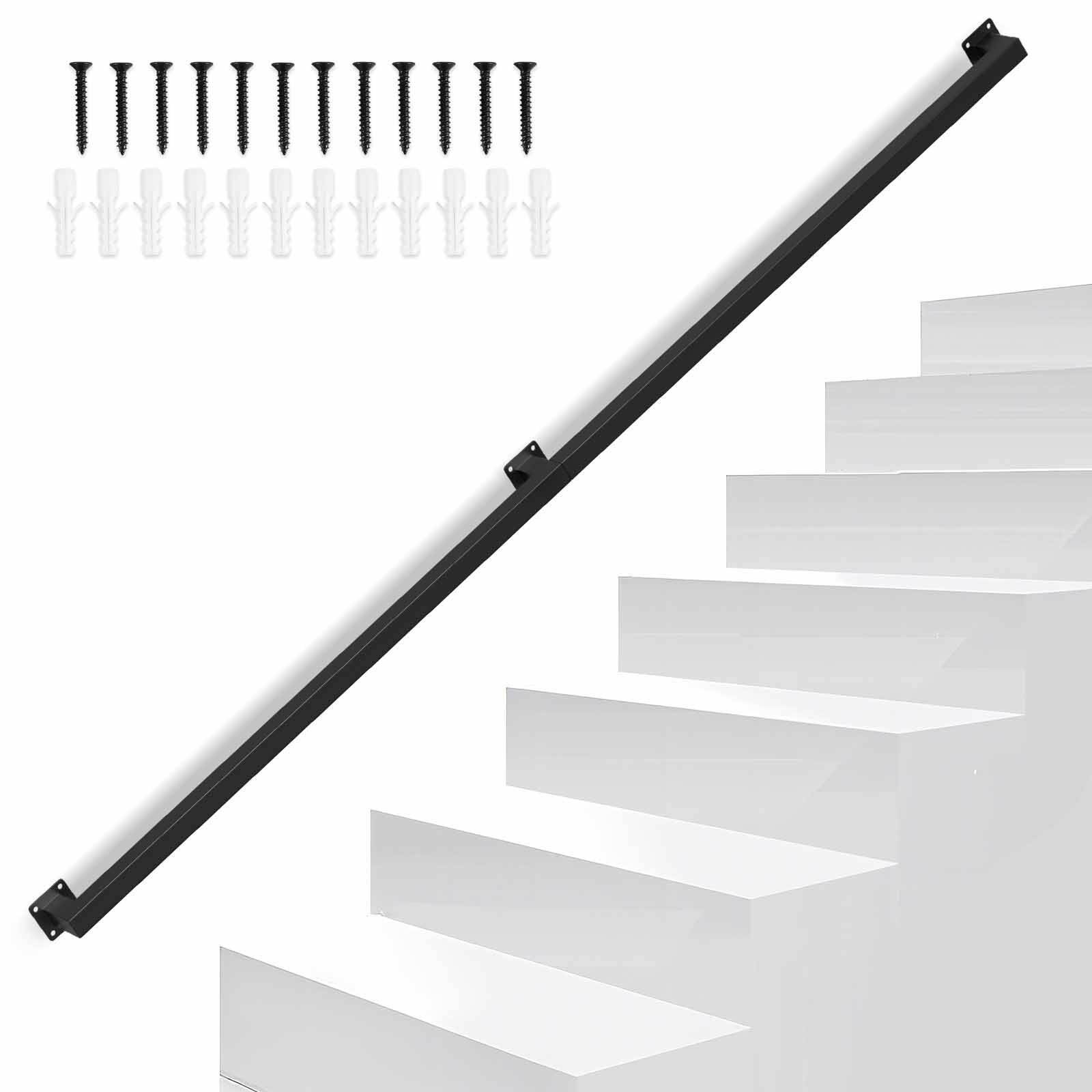 Handlauf treppe Handlauf Set Metall Schwarz pulverbeschichteter Treppenhandlauf pflegeleicht und langlebig 180cm Treppengeländer