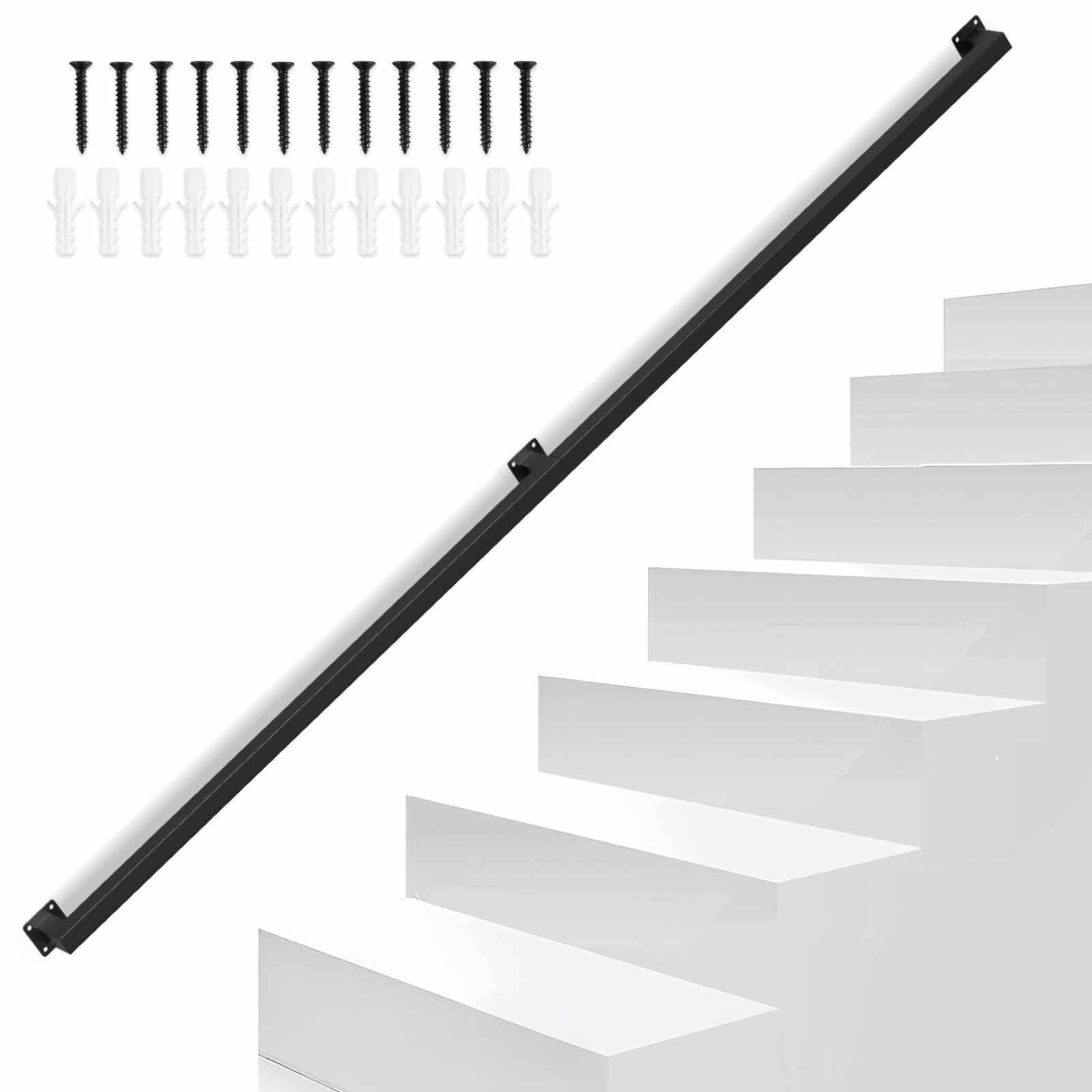 Handlauf treppe Handlauf Set Metall Schwarz pulverbeschichteter Treppenhandlauf pflegeleicht und langlebig 200cm Treppengeländer