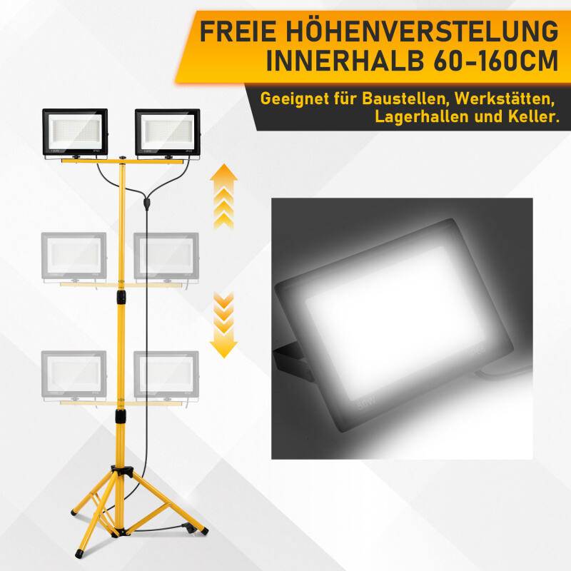 200W LED Baustrahler Flutlicht Scheinwerfer Außenstrahler Arbeitsleuchte Bauscheinwerfer IP66 Wasserdicht Kaltweiß