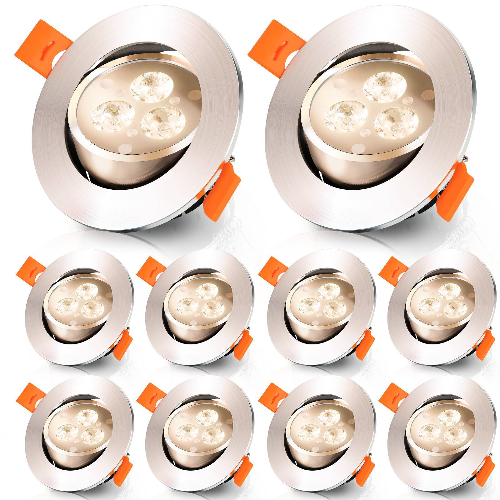 10x LED Einbauleuchte 3W Deckenstrahler schwenkbar Warmweiß 3200K 81mm 210LM für Küche Bad Wohnbereich