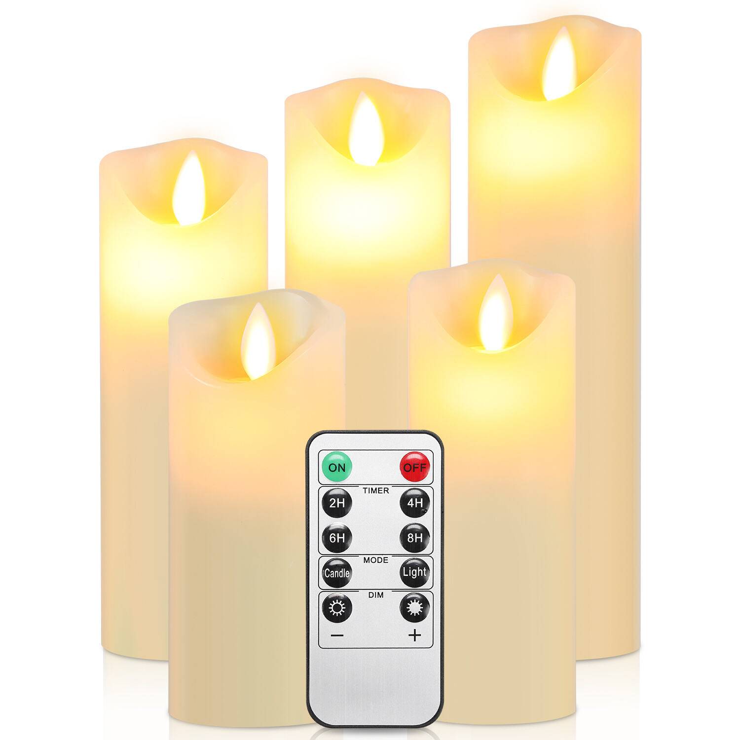 LED Kerzen 5er Set Echtwachs Flackernd Flammenlose mit Fernbedienung Timer Funktion & mehrstufig dimmbar bewegliche Flamme Echtwachskerzen Weiß