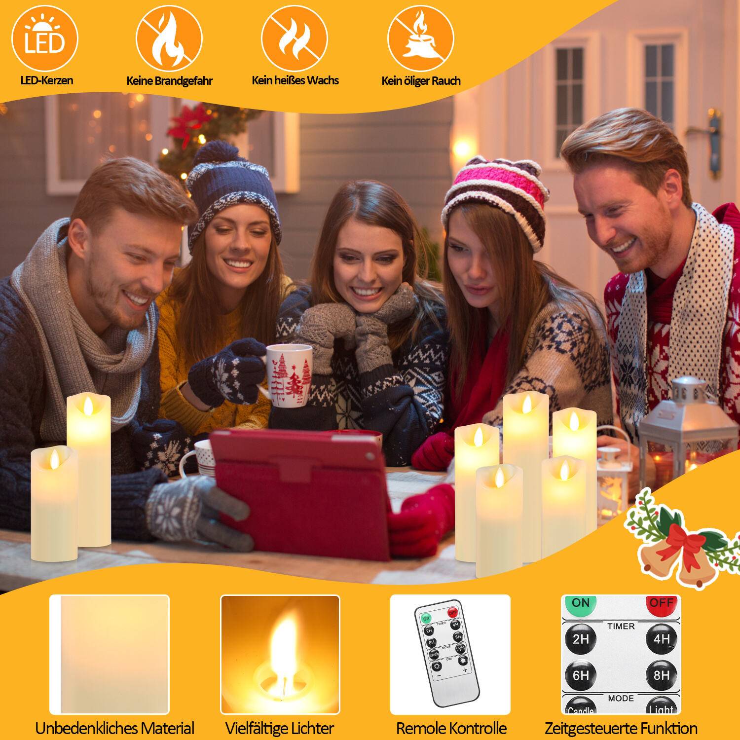 LED Kerzen 5er Set Echtwachs Flackernd Flammenlose mit Fernbedienung Timer Funktion & mehrstufig dimmbar bewegliche Flamme Echtwachskerzen Weiß