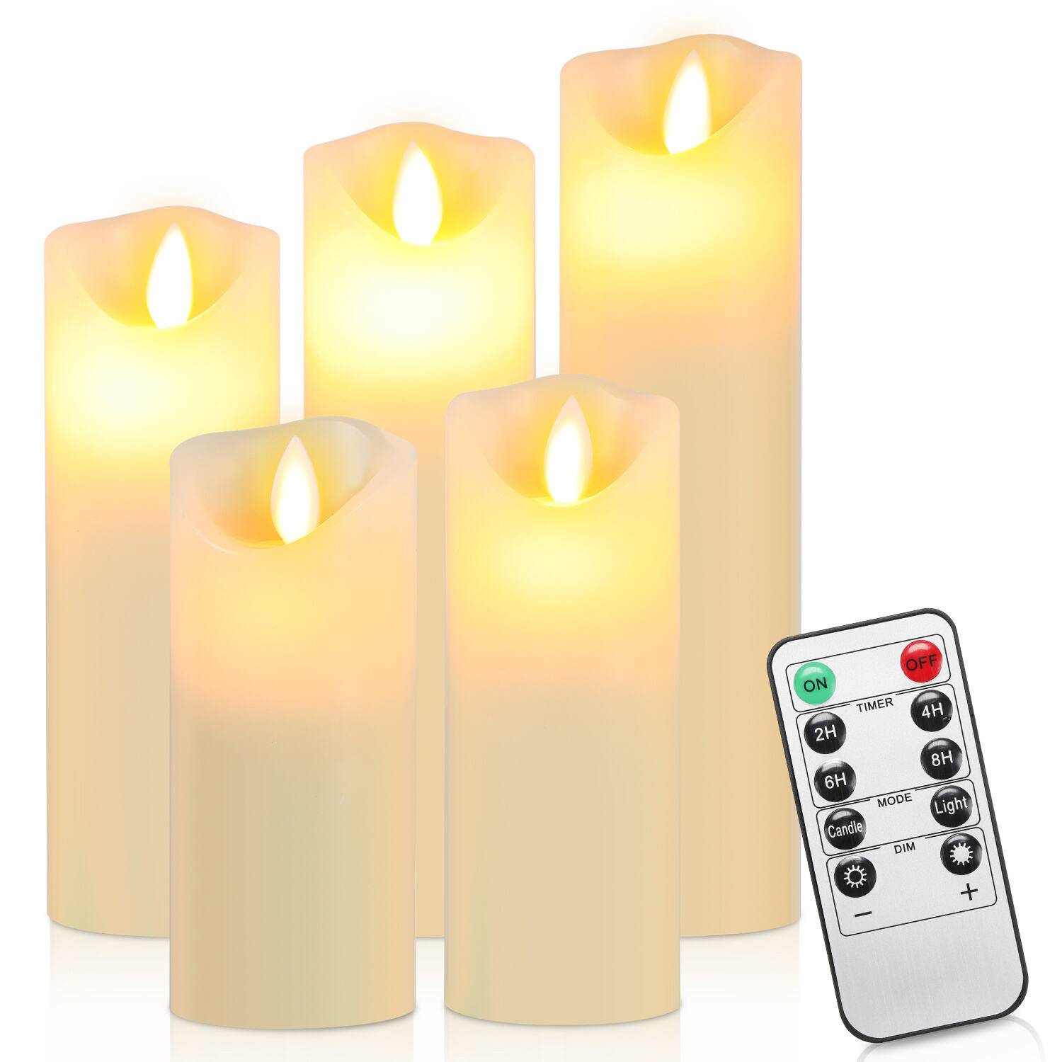 LED Kerzen 10er Set Echtwachs Flackernd Flammenlose mit Fernbedienung Timer Funktion & mehrstufig dimmbar bewegliche Flamme Echtwachskerzen Weiß
