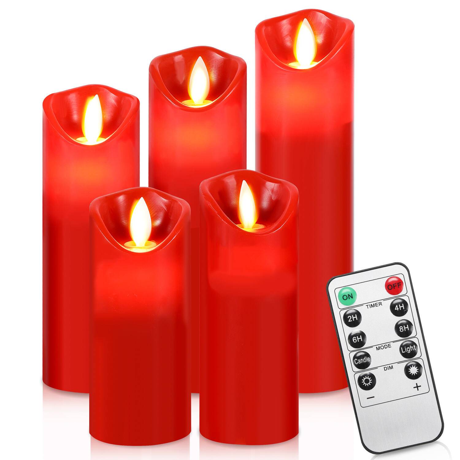 LED Kerzen 10er Set Echtwachs Flackernd Flammenlose mit Fernbedienung Timer Funktion & mehrstufig dimmbar bewegliche Flamme Echtwachskerzen Rot