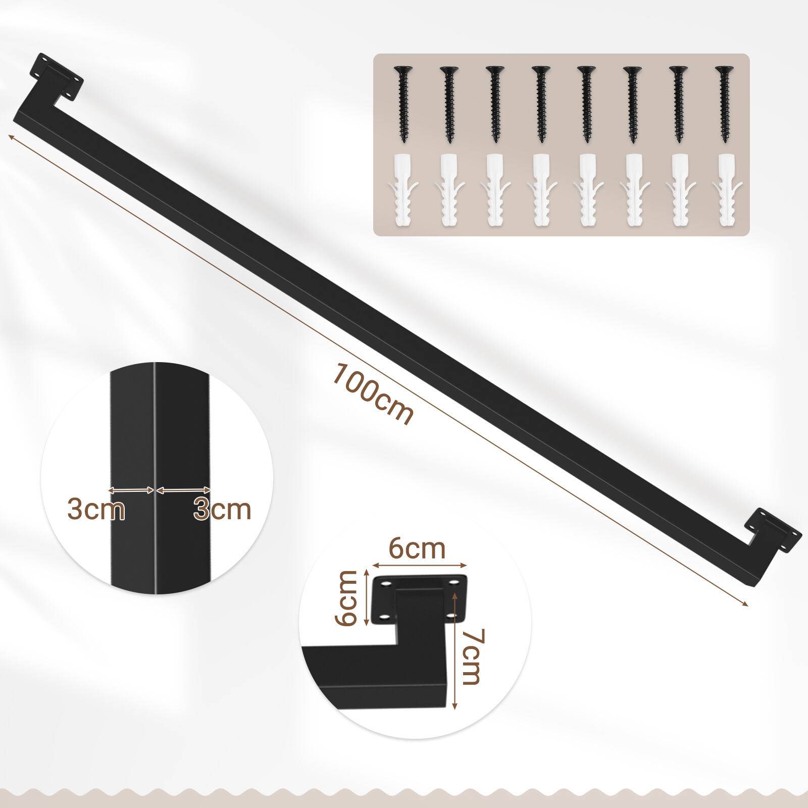 Handlauf treppe Handlauf Set Metall Schwarz pulverbeschichteter Treppenhandlauf pflegeleicht und langlebig 100cm Treppengeländer