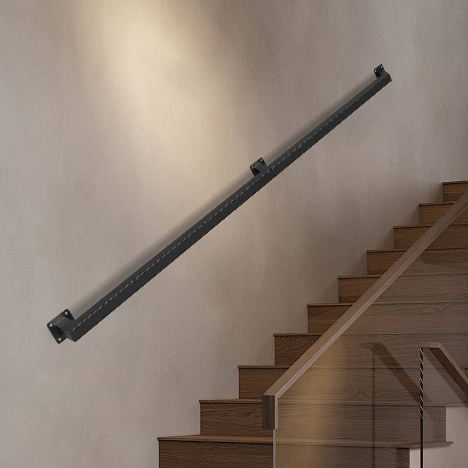 Handlauf treppe Handlauf Set Metall Schwarz pulverbeschichteter Treppenhandlauf pflegeleicht und langlebig 150cm Treppengeländer