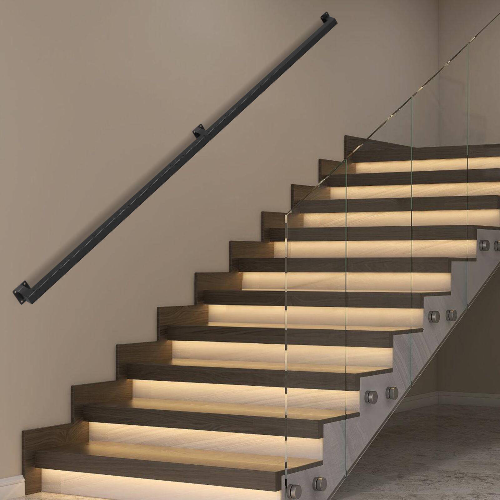 Handlauf treppe Handlauf Set Metall Schwarz pulverbeschichteter Treppenhandlauf pflegeleicht und langlebig 200cm Treppengeländer