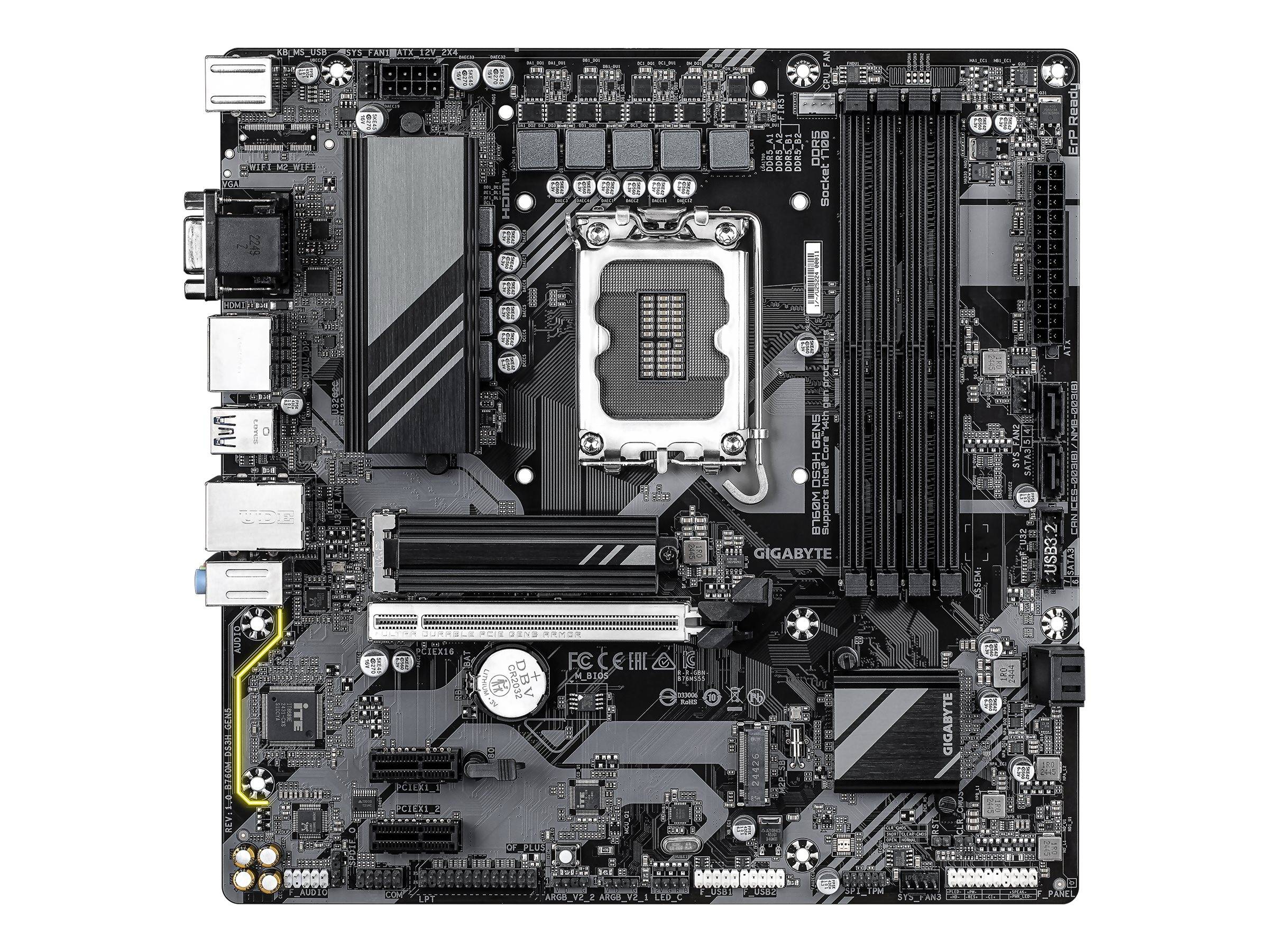 Gigabyte B760M DS3H GEN5 - Motherboard - micro ATX - LGA1700-Sockel - B760 Chipsatz - USB 3.2 Gen 1, USB-C 3.2 Gen2 - 2.5 Gigabit LAN