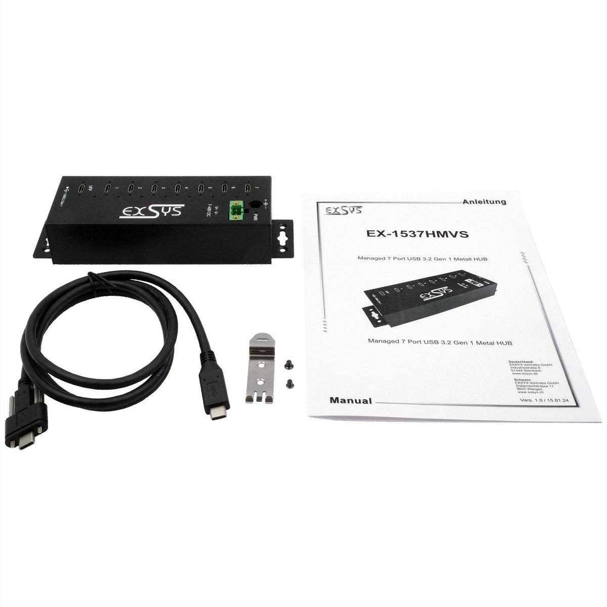 EXSYS EX-1537HMVS Managed 7-Port USB-C 3.2 Gen 1 Metall HUB mit 15KV EDS Überspannungsschutz
