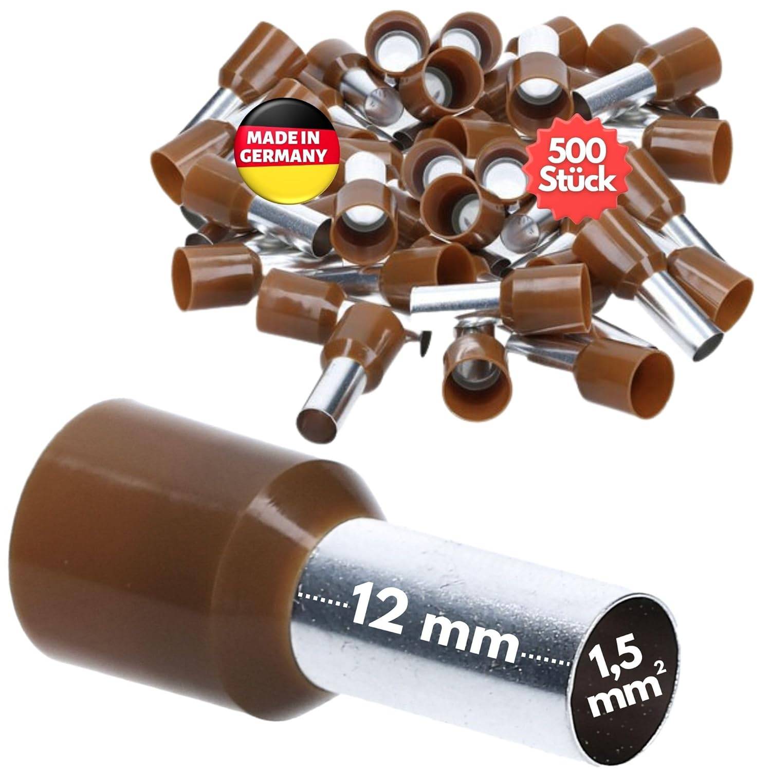 500 Stück Kalitec AE01406BR Aderendhülsen isoliert 0,14mm² 6mm lang braun I Made in Germany I Industriequalität