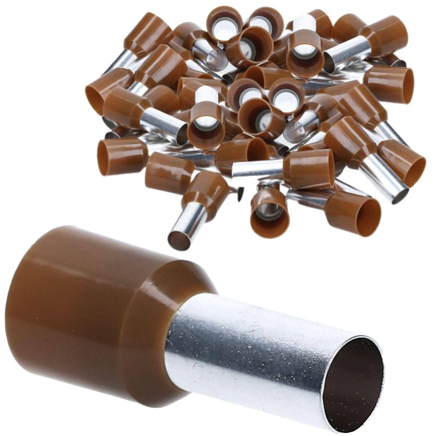 500 Stück Kalitec AE01408BR Aderendhülsen isoliert 0,14mm² 8mm lang braun I Made in Germany I Industriequalität