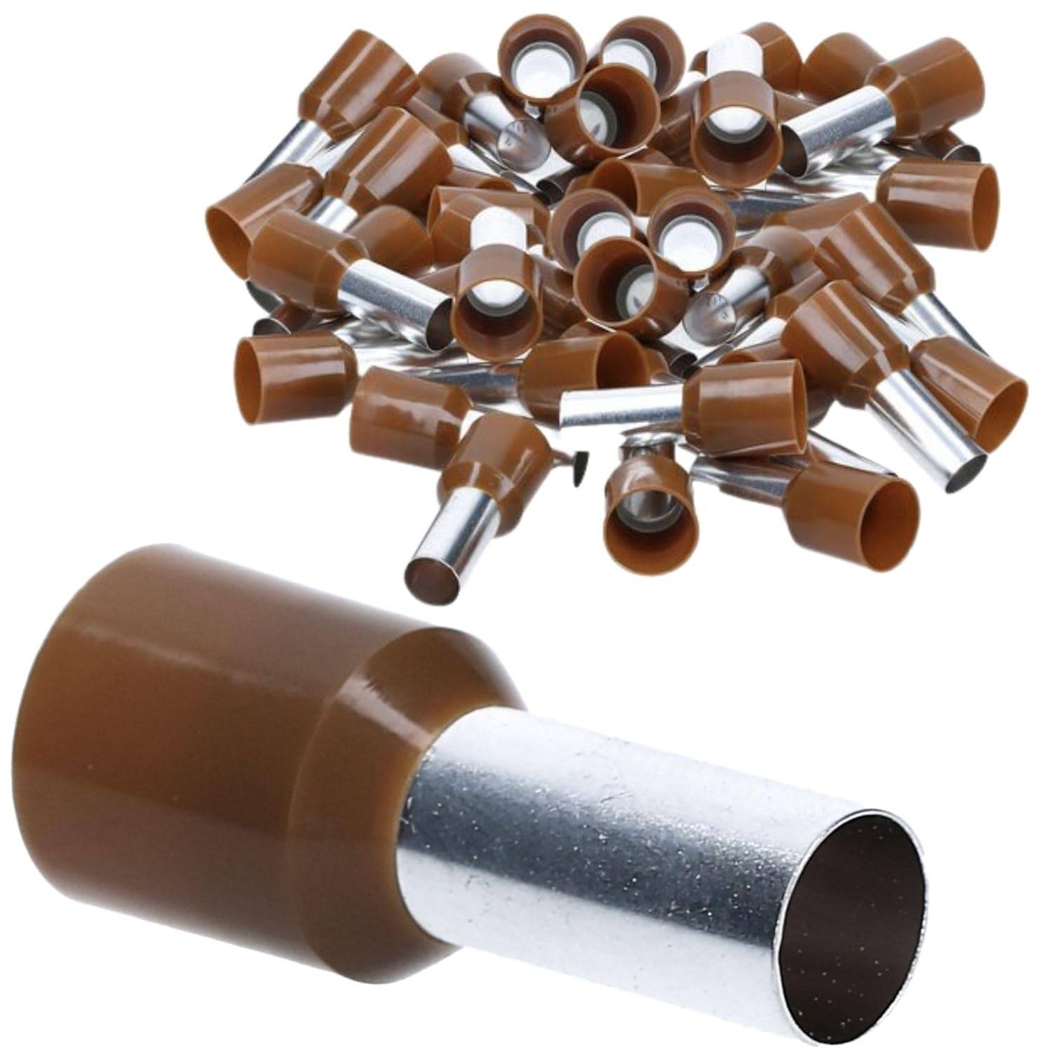50 Stück Kalitec AE2522BR Aderendhülsen isoliert 25mm² 22mm lang braun I Made in Germany I Industriequalität
