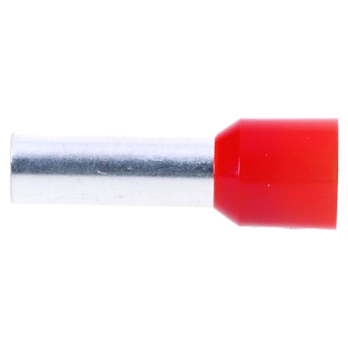 Eine rote isolierte Metallklemme, die zur Beendigung von elektrischen Drähten für zuverlässige Verbindungen verwendet wird, zeigt die Metall- und Kunststoffteile.