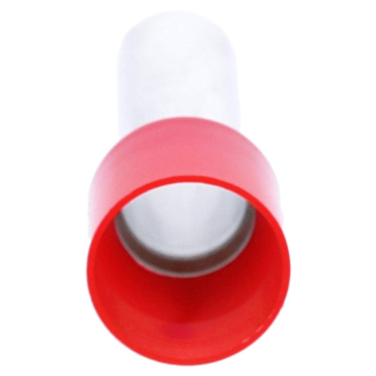 Ein weißer zylindrischer Gegenstand mit einem roten offenen Ende.