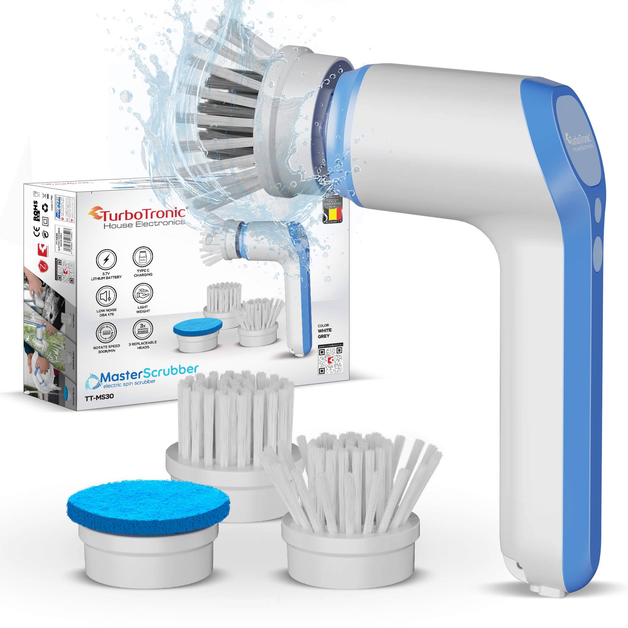 Elektrische Reinigungsbürste - Spin Scrubber, Putzbürste, Kabelloser Akku-Reinigungsschrubber mit 3 Bürstenaufsätzen, USB-C, schnurlos, Bad-, Kü