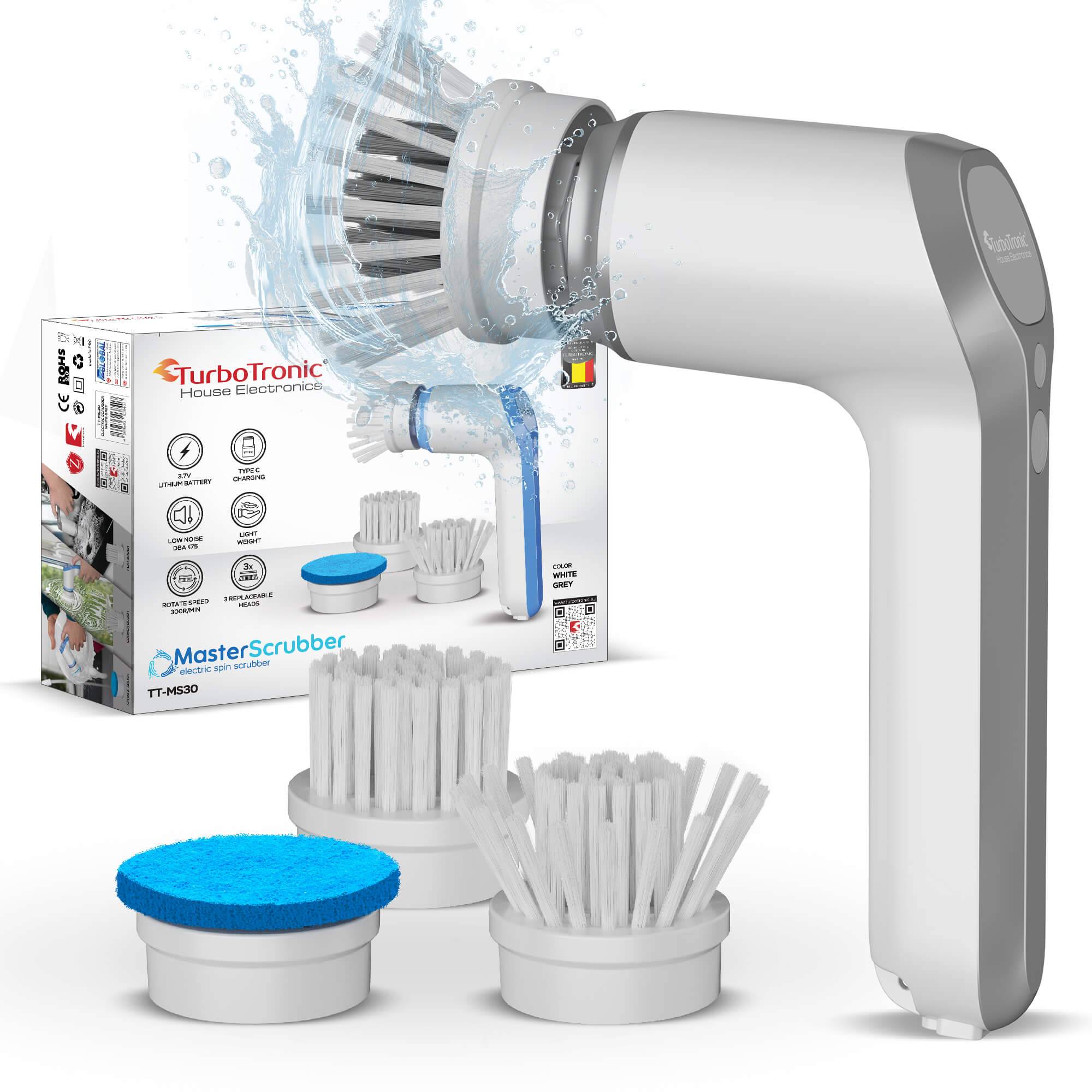 Elektrische Reinigungsbürste - Spin Scrubber, Putzbürste, Kabelloser Akku-Reinigungsschrubber mit 3 Bürstenaufsätzen, USB-C, schnurlos, Bad-, Kü