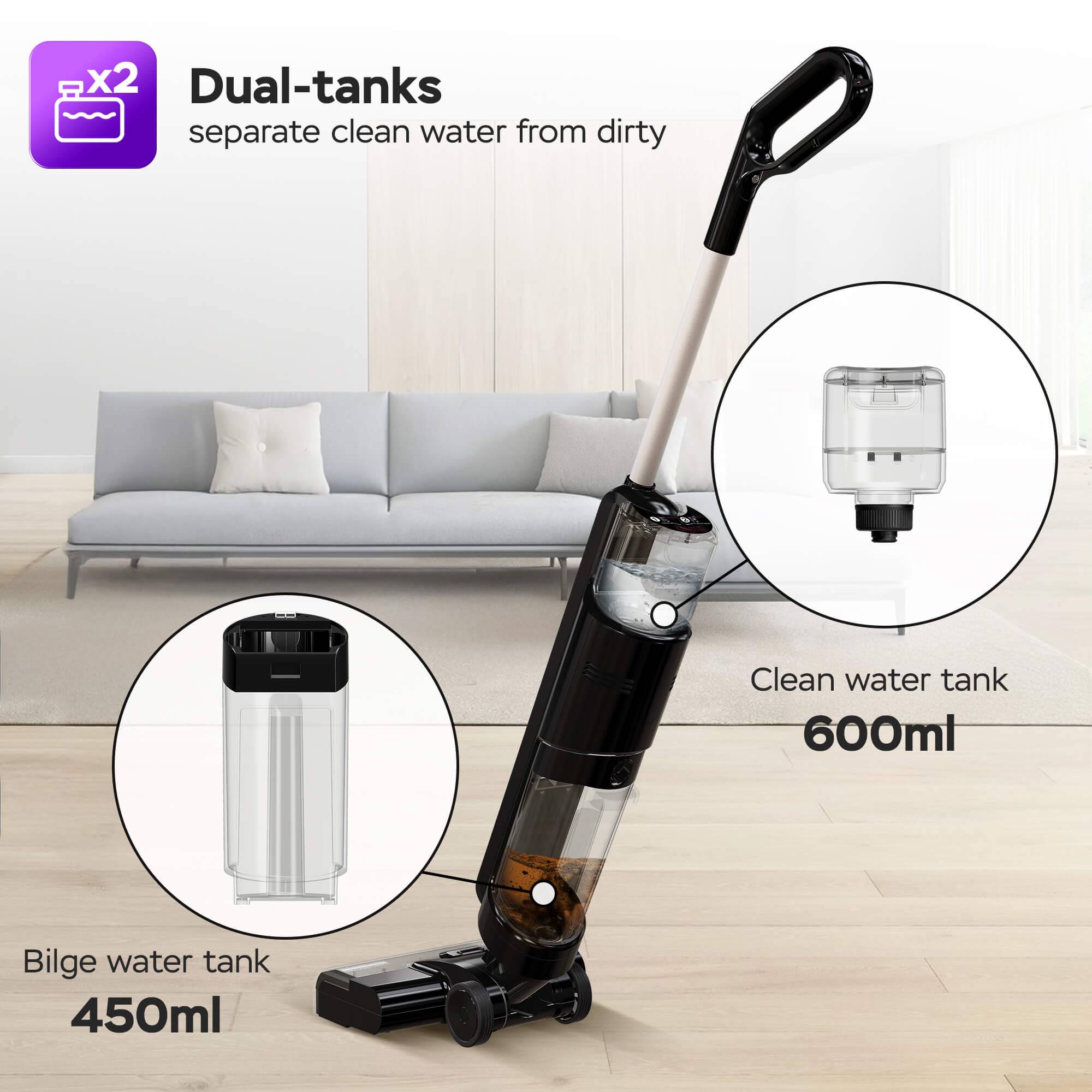 Akku Nass- und Trockensauger kabellos 2in1 Staubsauger mit Wischfunktion 5 kPa Saugkraft 180W beutellos Hand Boden Stiel