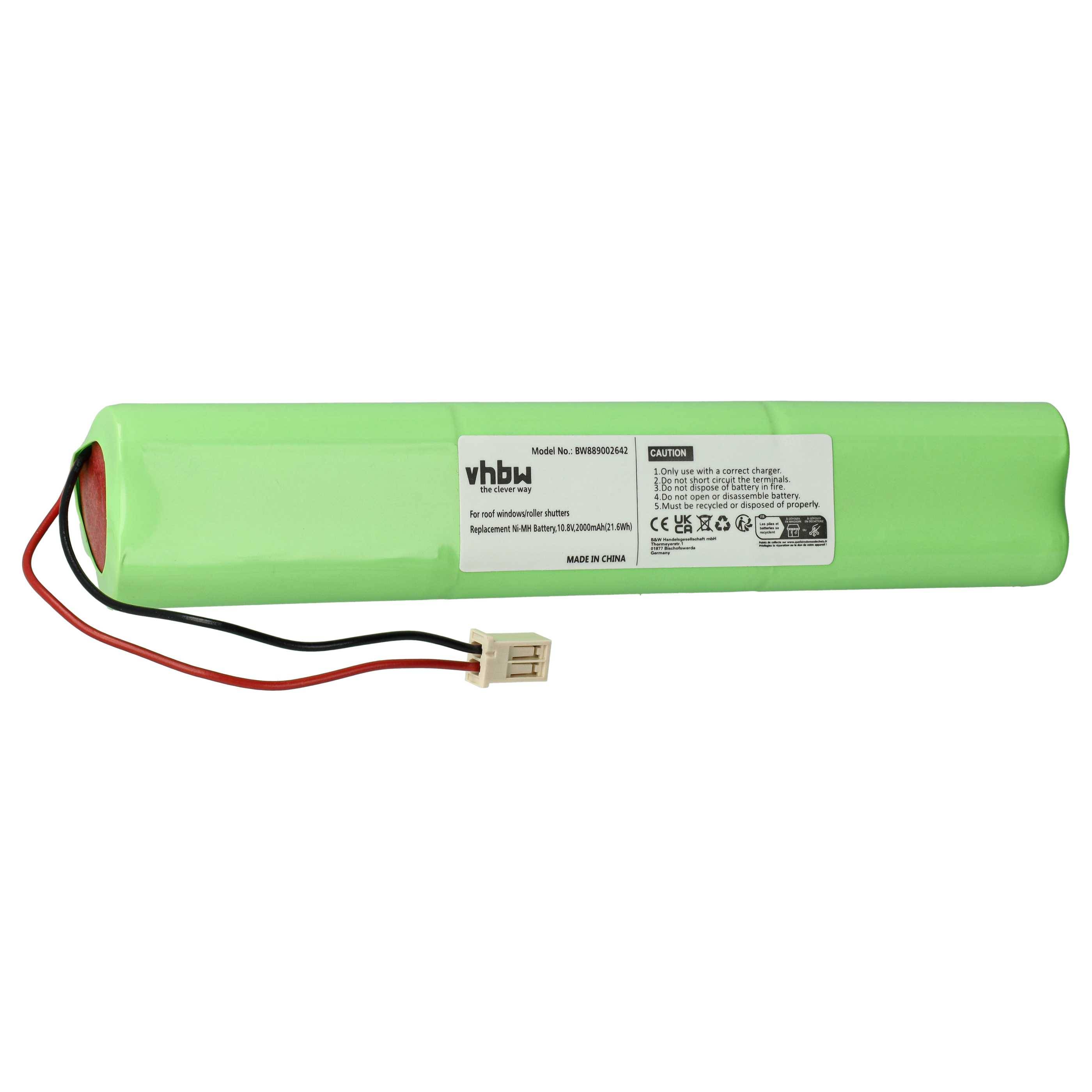 vhbw Akku Ersatz für Velux 946930, 946933 für Dachfensterrollladen (2000 mAh, 10,8 V, NiMH, mit Kabel)