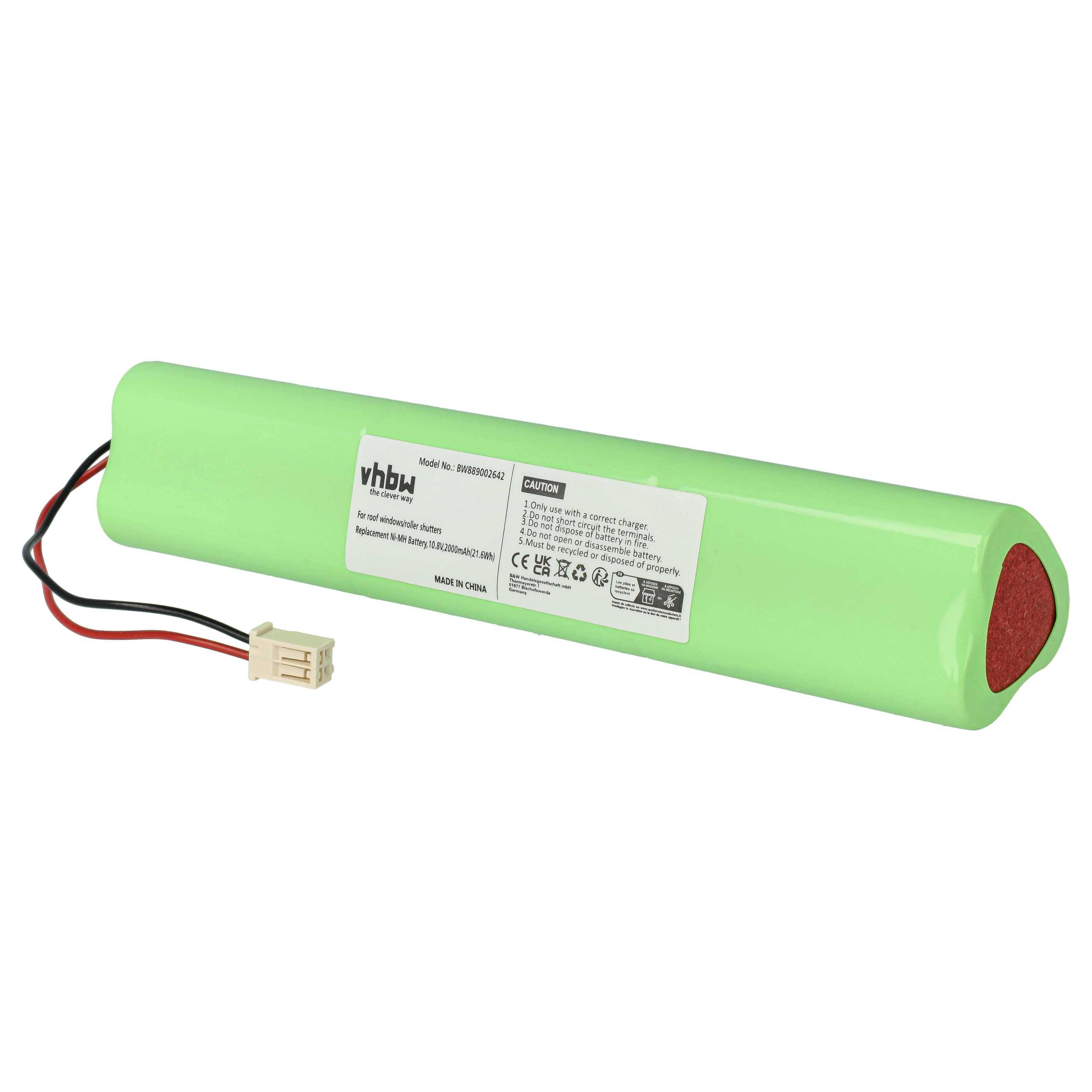 vhbw Akku Ersatz für Velux 946930, 946933 für Dachfensterrollladen (2000 mAh, 10,8 V, NiMH, mit Kabel)
