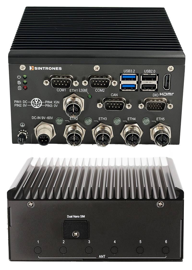 Sintrones VBOX-3132P-M12X-A8 (Intel Atom x7835RE, Lüfterloser Rugged Edge Computer, M12, 4x PoE)