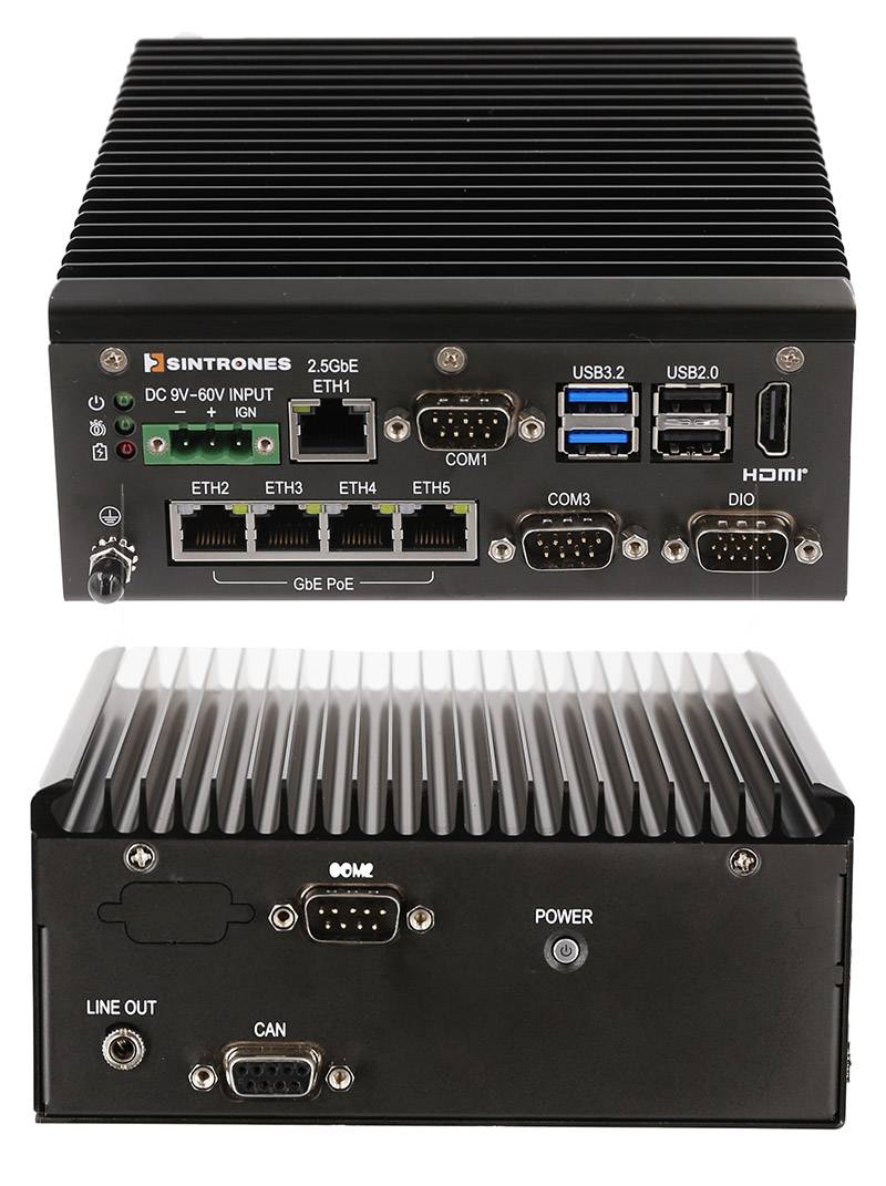 Sintrones VBOX-3132P-A8 (Intel Atom x7835RE, Lüfterloser Rugged Edge Computer, RJ45, 4x PoE)
