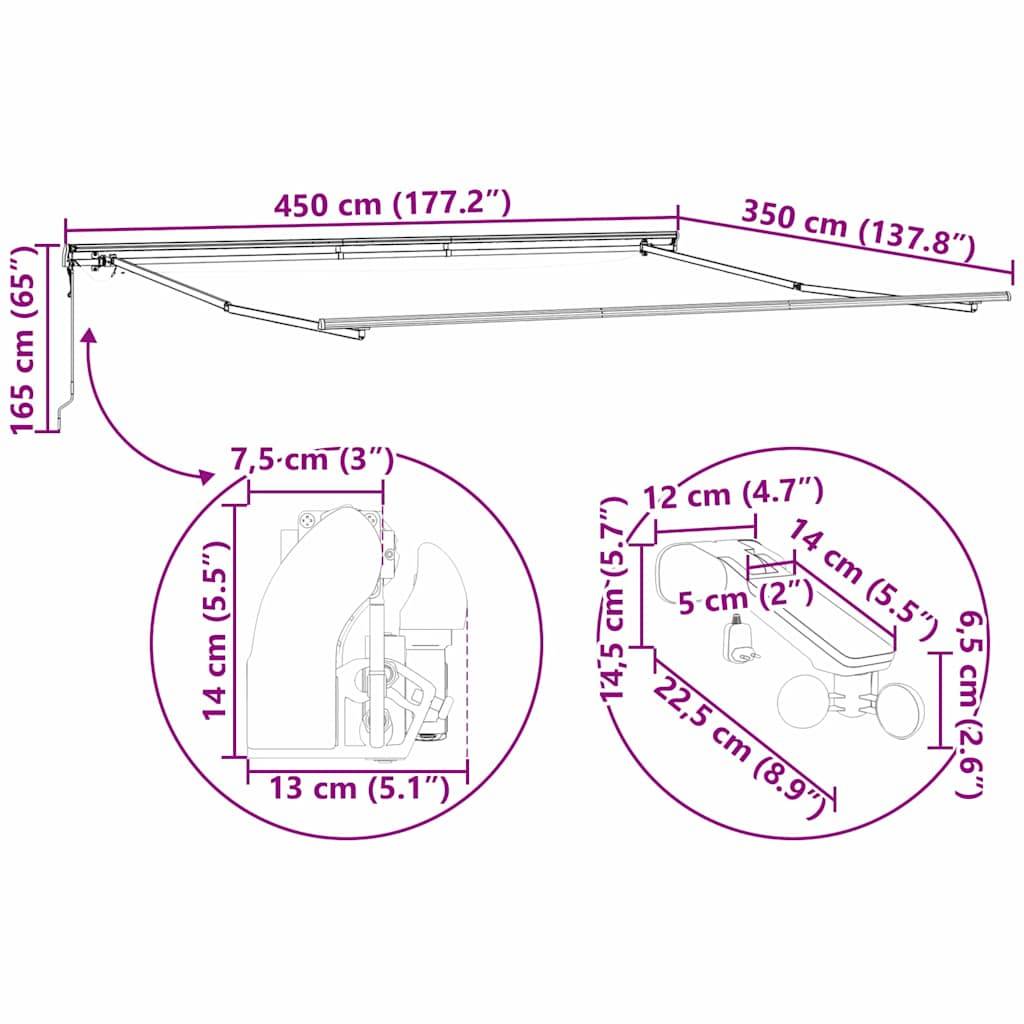 vidaXL Markisenrahmen mit LED-Lichtleisten Weiß 450 x 350 cm Aluminium
