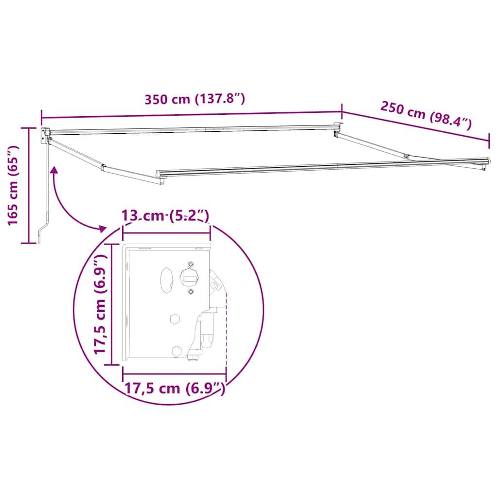 vidaXL Ausziehbarer Sonnenschirmrahmen Weiß 350 x 250 cm Aluminium