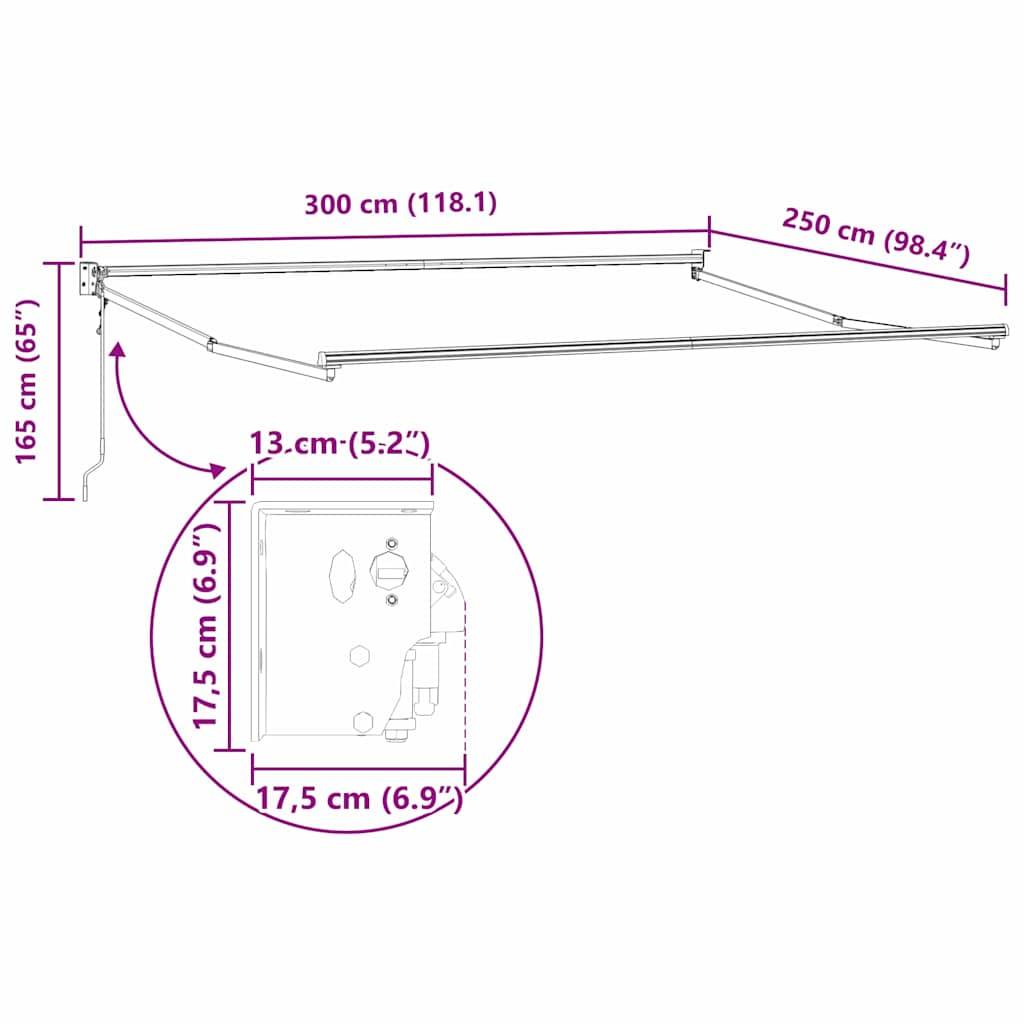vidaXL Ausziehbarer Sonnenschirmrahmen Weiß 300 x 250 cm Aluminium