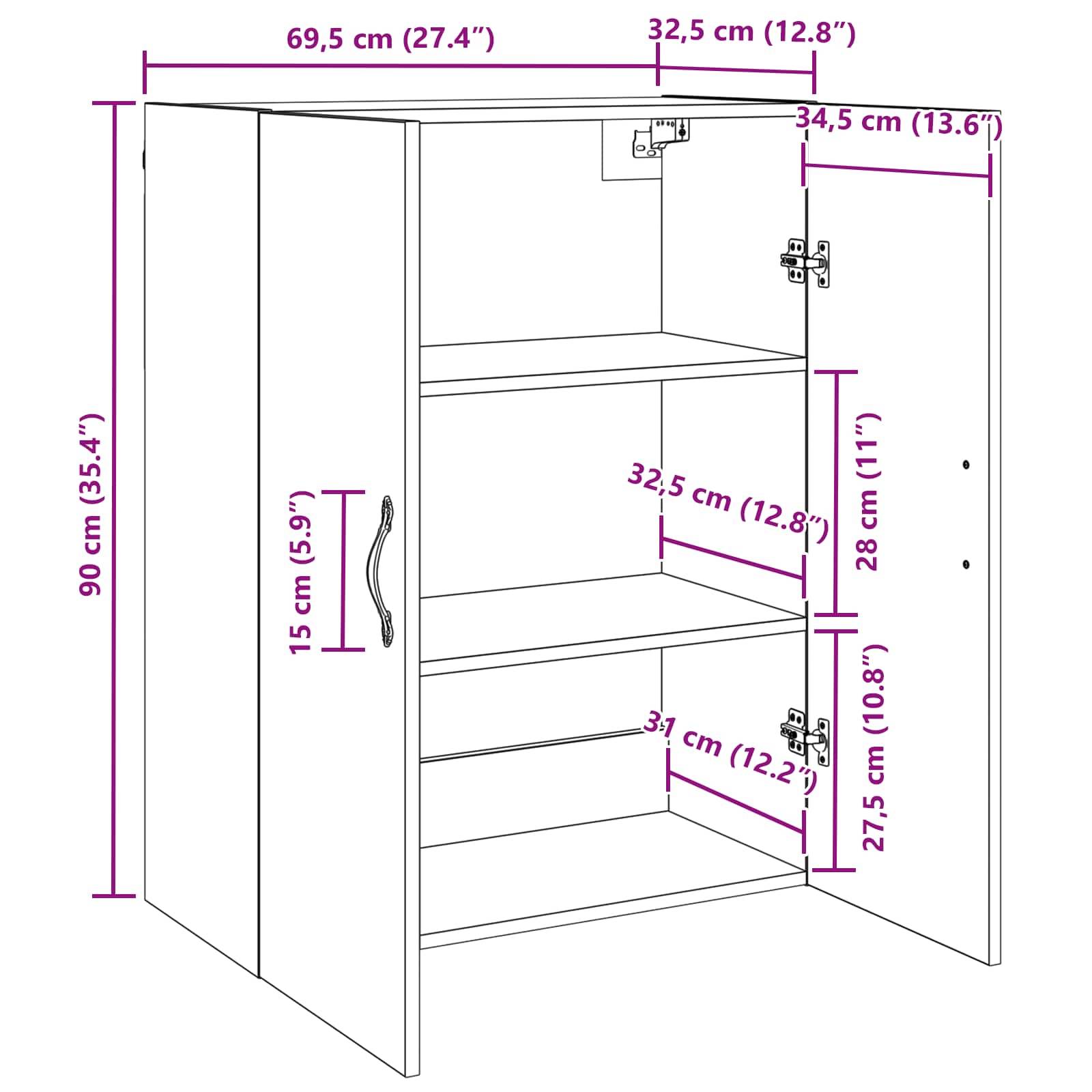 vidaXL Wandschrank Altholz 69,5 x 34 x 90 cm Holzwerkstoff