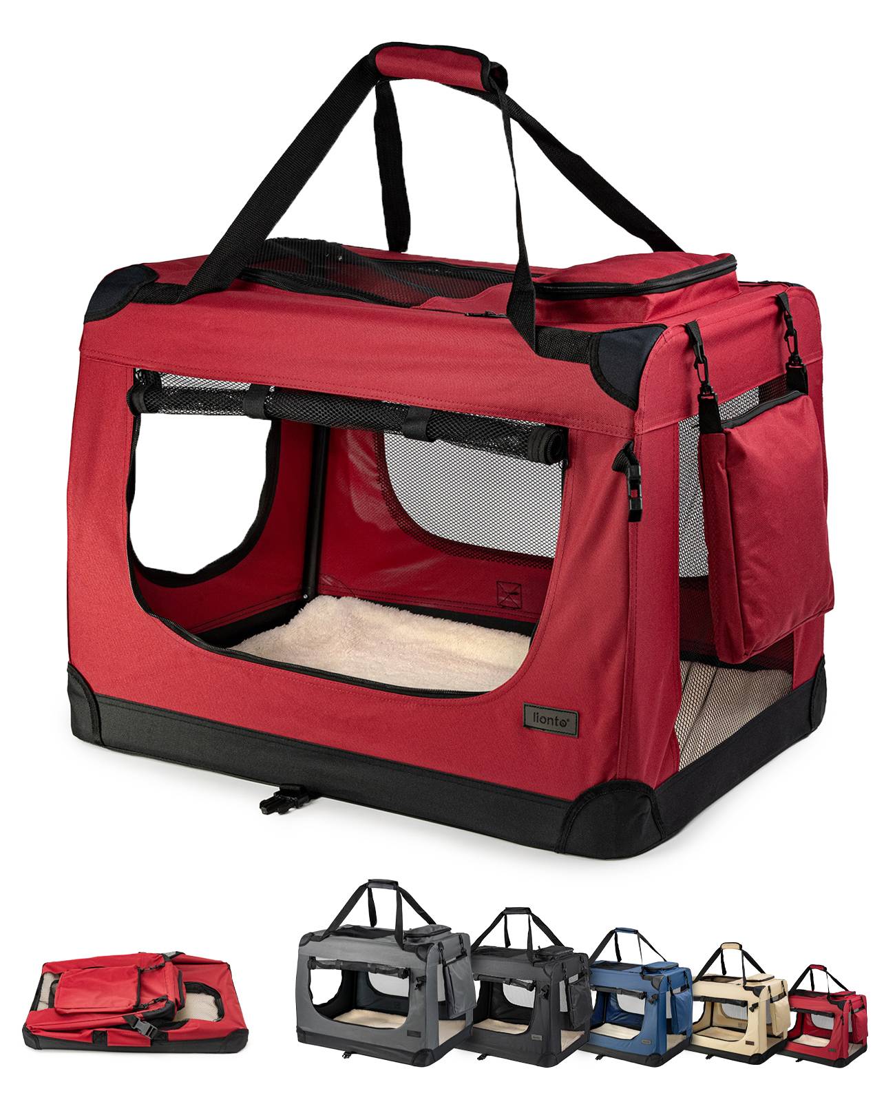 lionto Katzentransportbox aus Textil, 50x34x36 cm, dunkelrot