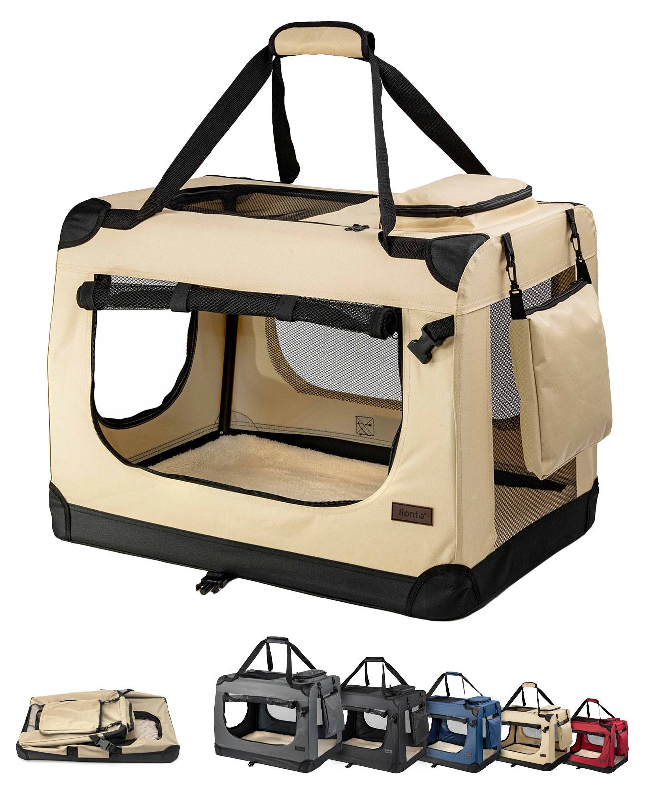 lionto Katzentransportbox aus Textil, 50x34x36 cm, beige