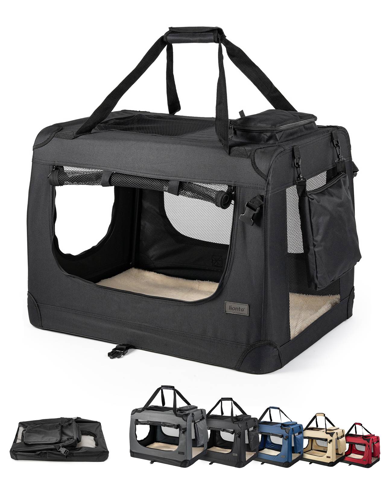 lionto Katzentransportbox aus Textil, 60x42x44 cm, schwarz