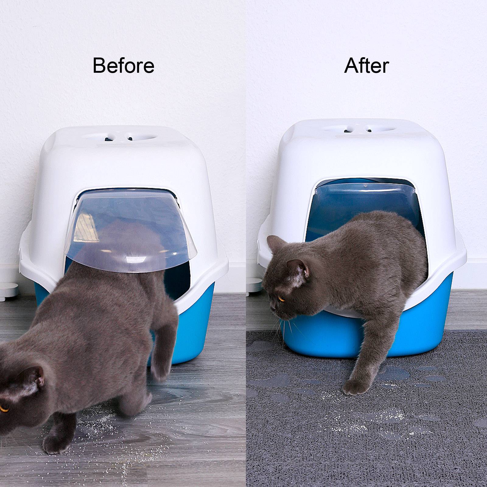 lionto Katzenstreu-Vorleger, hygienische Matte für Katzentoilette & Napfbereich, abwischbar & rutschfest, 60x90 cm, grau