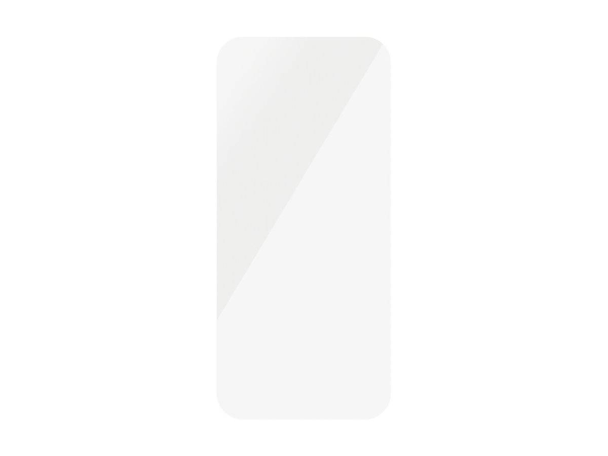 Ein reflektierender, transparenter Smartphone-Displayschutz mit einer glatten, glänzenden Oberfläche, der für ein rechteckiges Gerät entwickelt wurde.