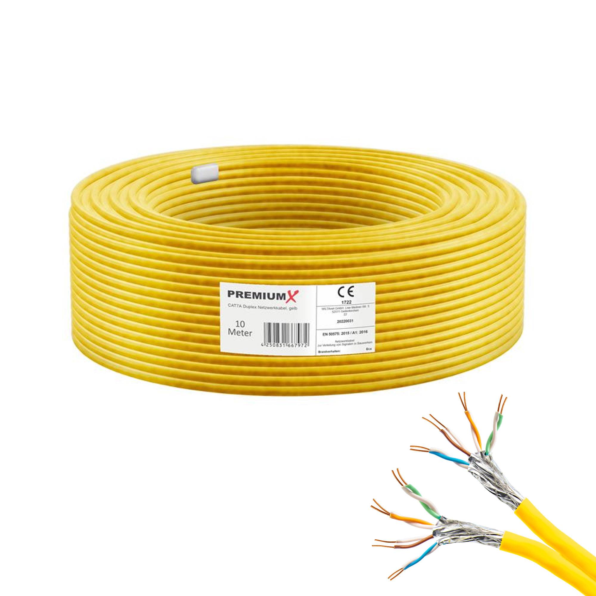 PremiumX 10m CAT 7A Netzwerkkabel Duplex LAN-Kabel Verlegekabel Ethernet Kupfer Datenkabel AWG 23 S/FTP PiMF PoE Eca Cat7A 1200 MHz