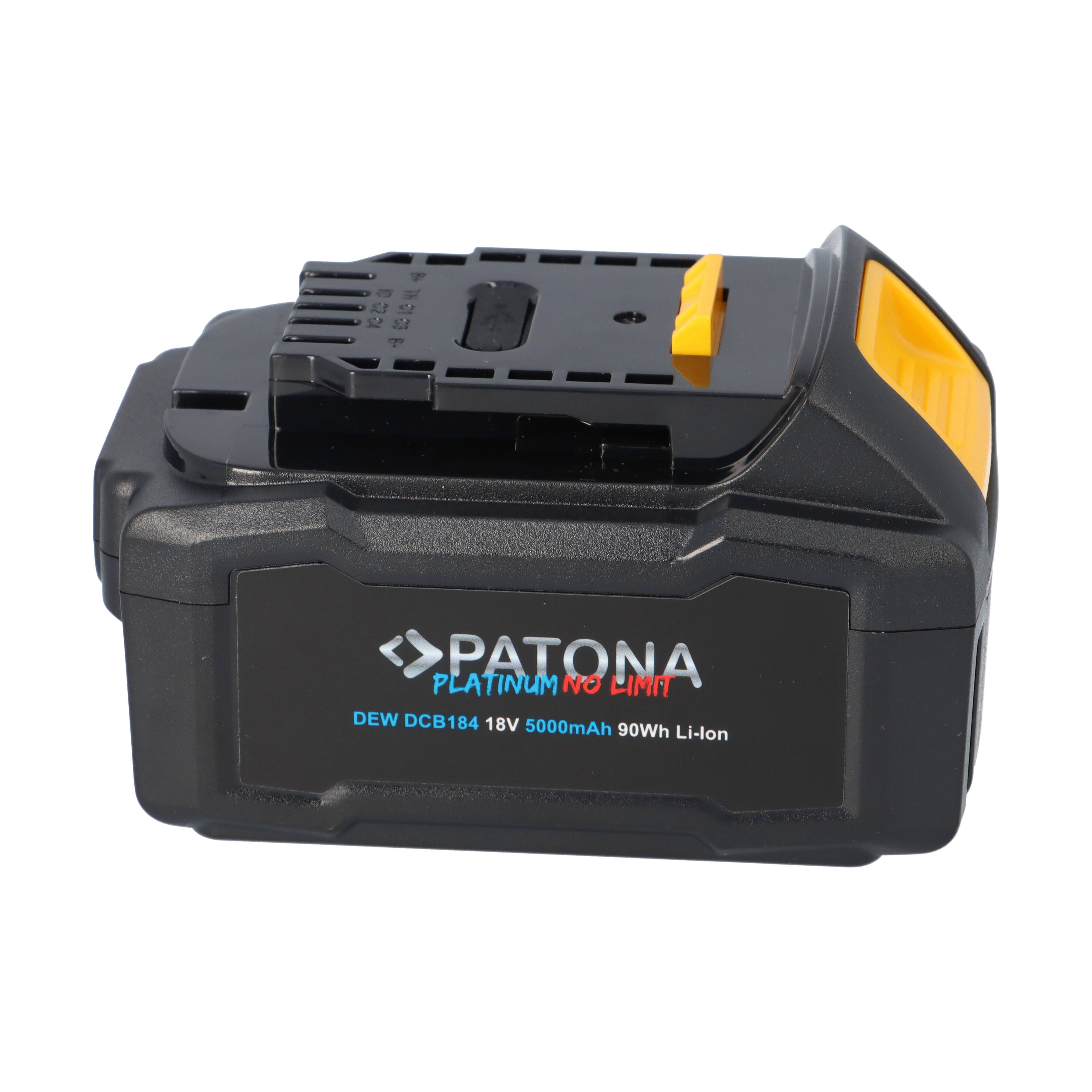PATONA 18V Akku DCB184 5000mAh für Dewalt XR-Serie mit USB-C PD65W