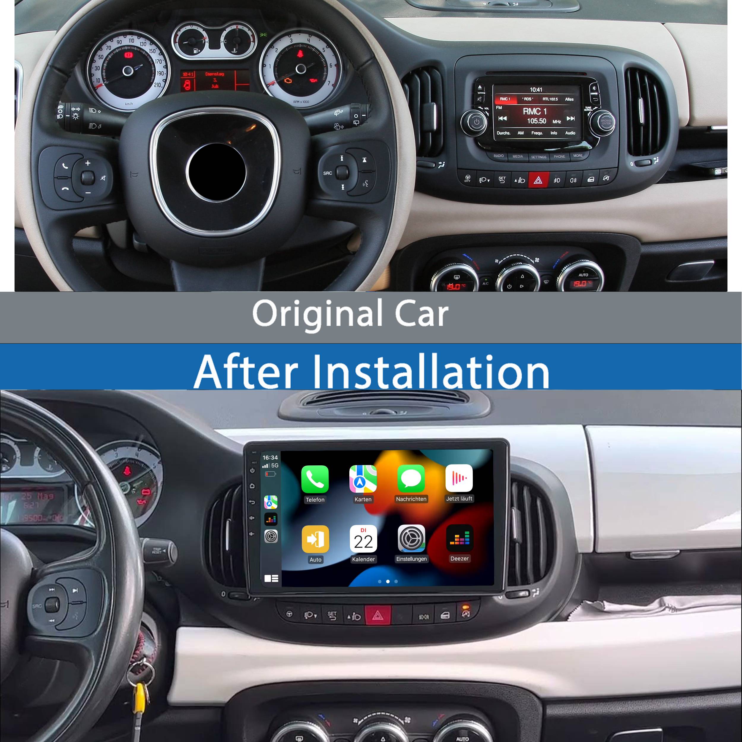 Für Fiat 500L 12-17 10" Touchscreen Android Autoradio GPS Navi CarPlay