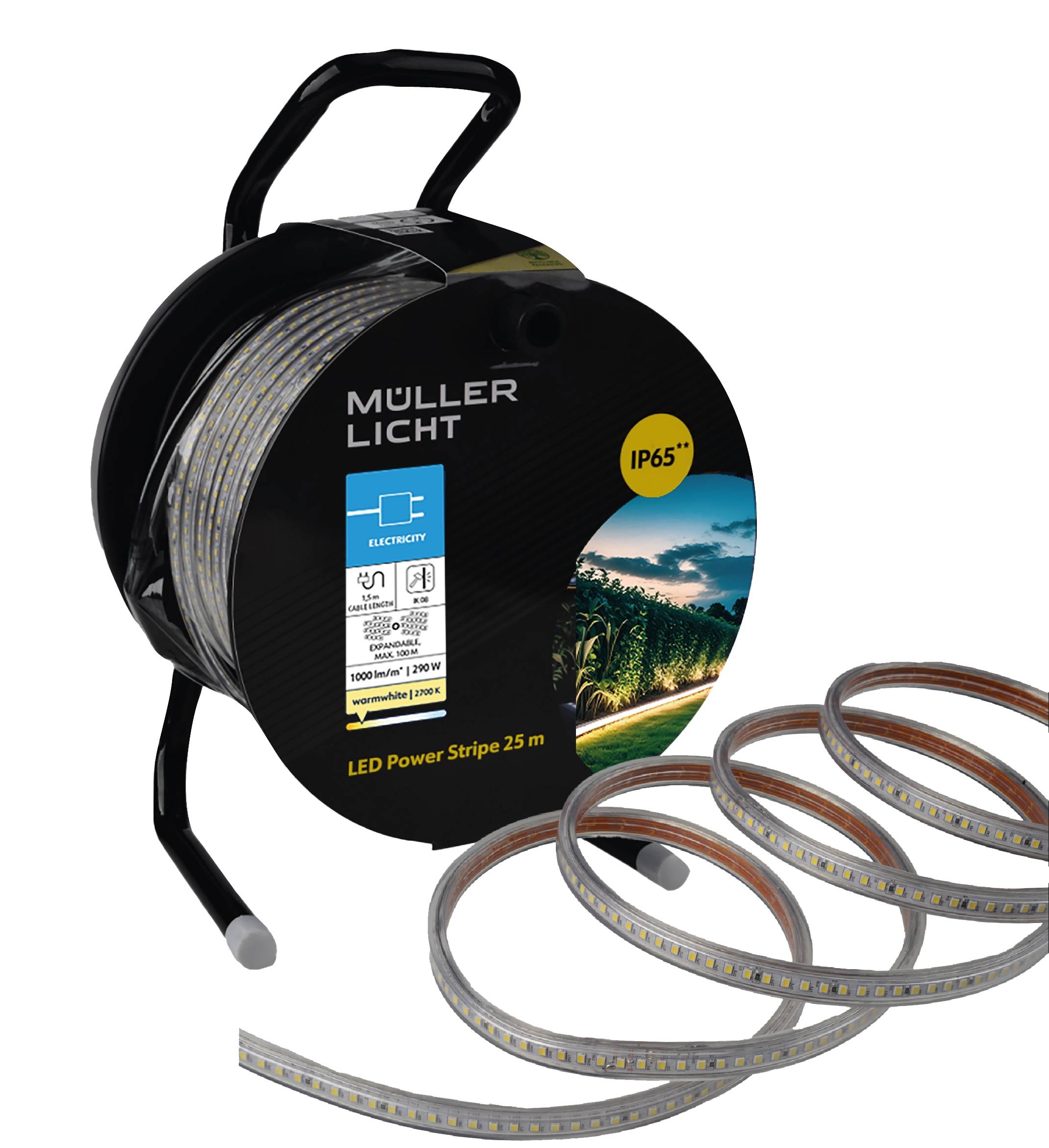 MÜLLER-LICHT LED-Strip Power Stripe 25m, 290 W, 25000 lm, 2700 K, IP44, warmweiß