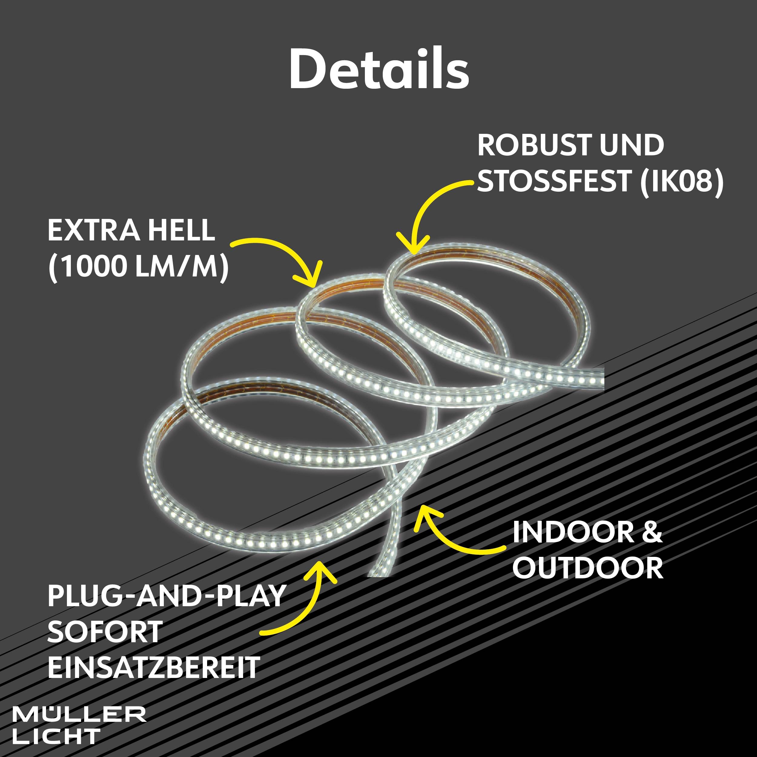 MÜLLER-LICHT LED-Strip Power Stripe 25m, 290 W, 25000 lm, 2700 K, IP44, warmweiß