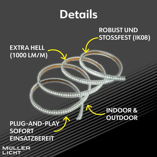 MÜLLER-LICHT LED-Strip Power Stripe 25m, 290 W, 25000 lm, 2700 K, IP44, warmweiß MÜLLER-LICHT LED-Strip Power Stripe 25m, 290 W, 25000 lm, 2700 K, IP44, warmweiß