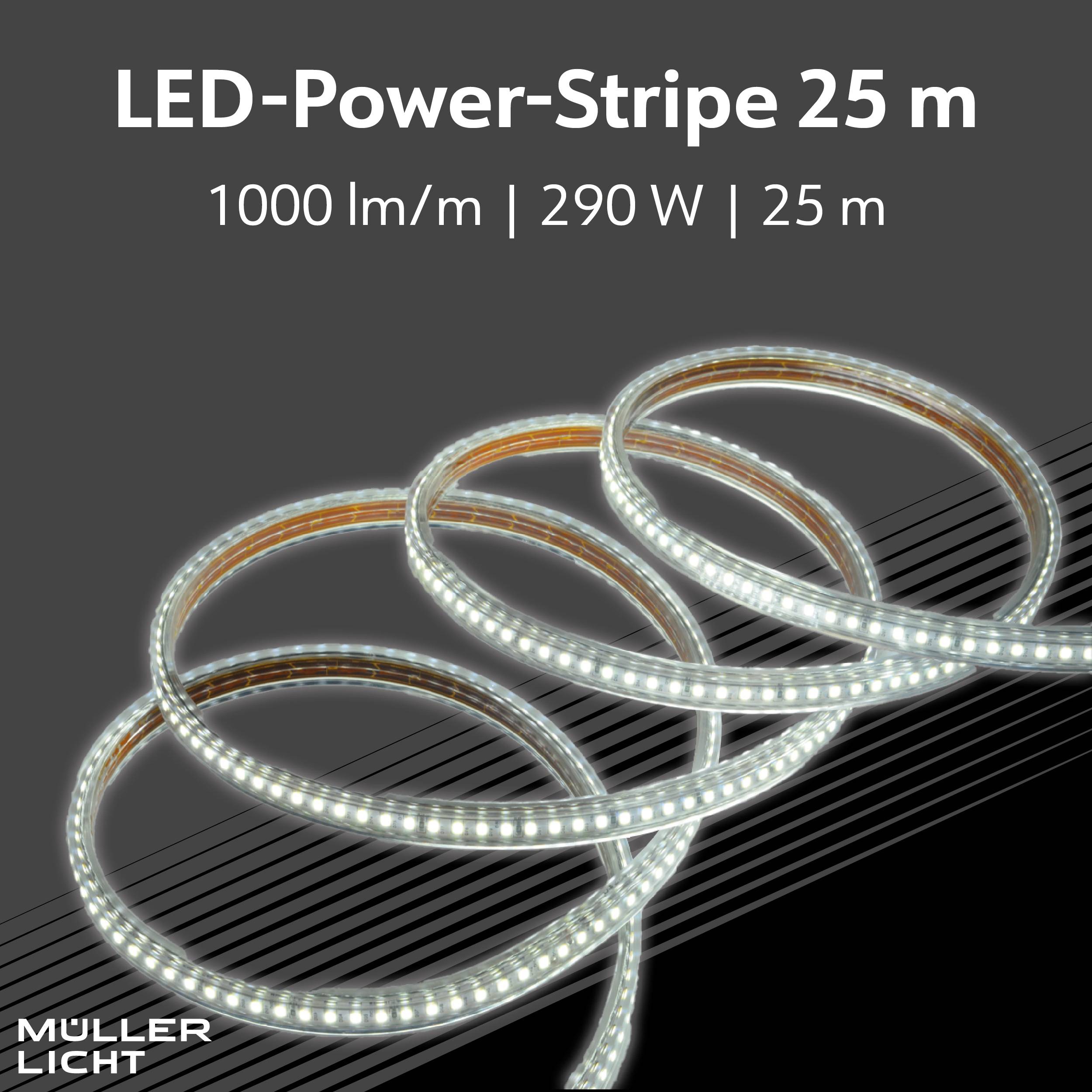 MÜLLER-LICHT LED-Strip Power Stripe 25m, 290 W, 25000 lm, 2700 K, IP44, warmweiß